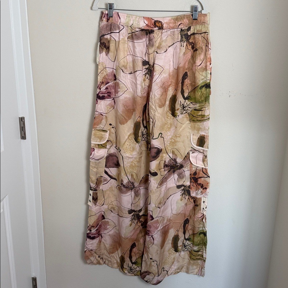 NWT By Anthropologie Palazzo Utility Cargo Pants Floral Size 10 Summer Vacay