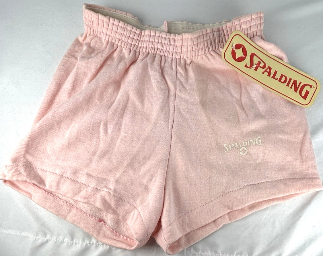 NWT Vintage Spalding Light Pink Gym Sweat Shorts Womens L Pull On Athletic Sears