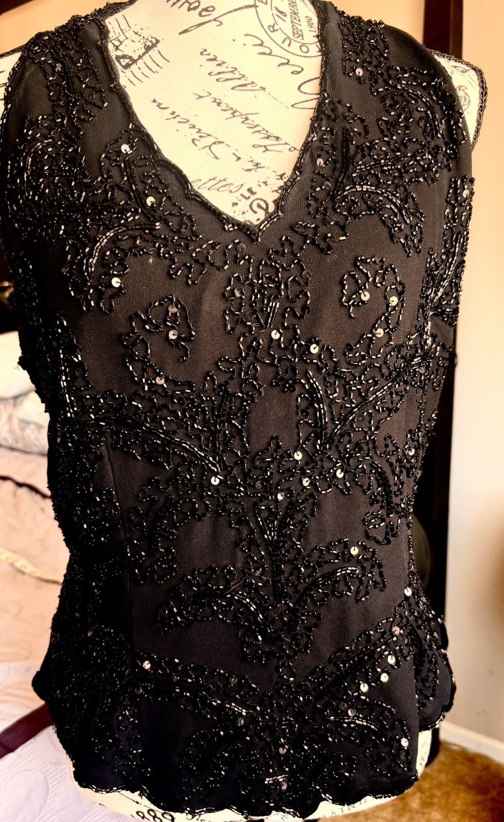 Vintage Elegant Black Beaded Firmal top, great condition Beading And Sequences.