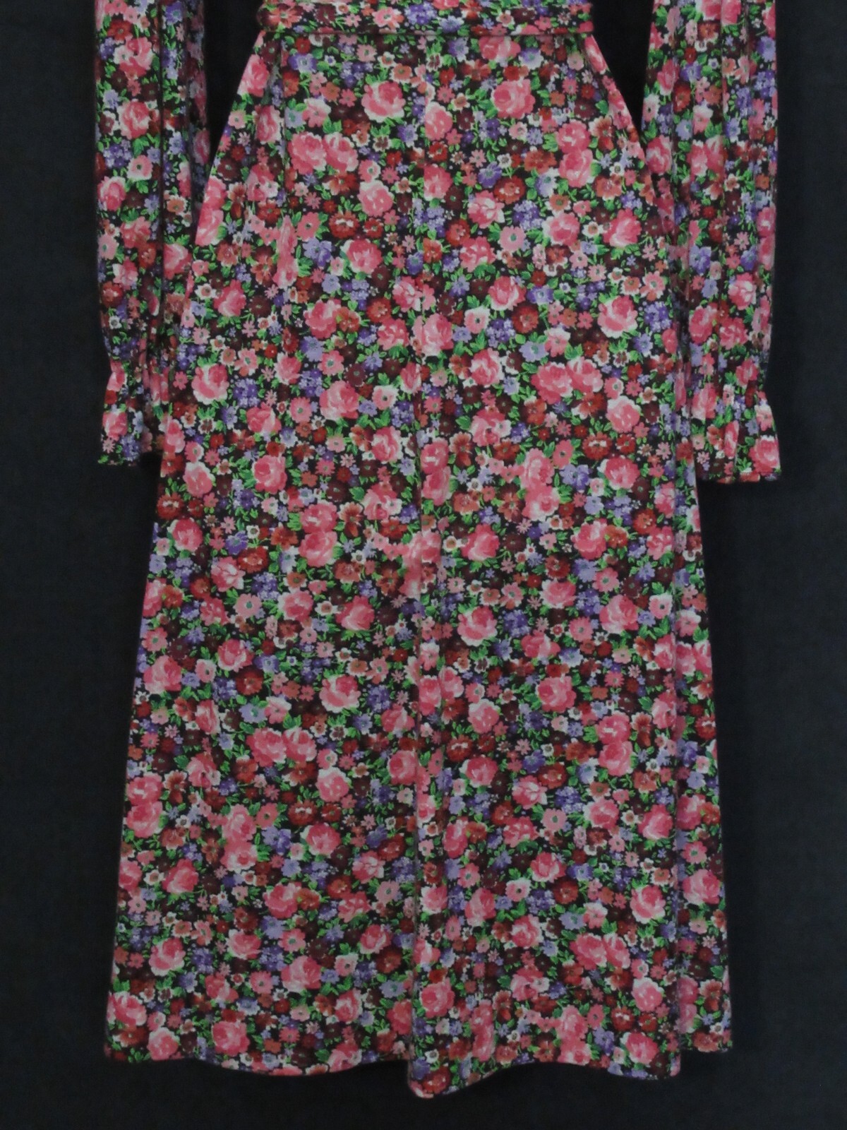 70’s Vintage Eva Robert Janan Italy Black Pink Floral Keyhole Belted Midi Dress