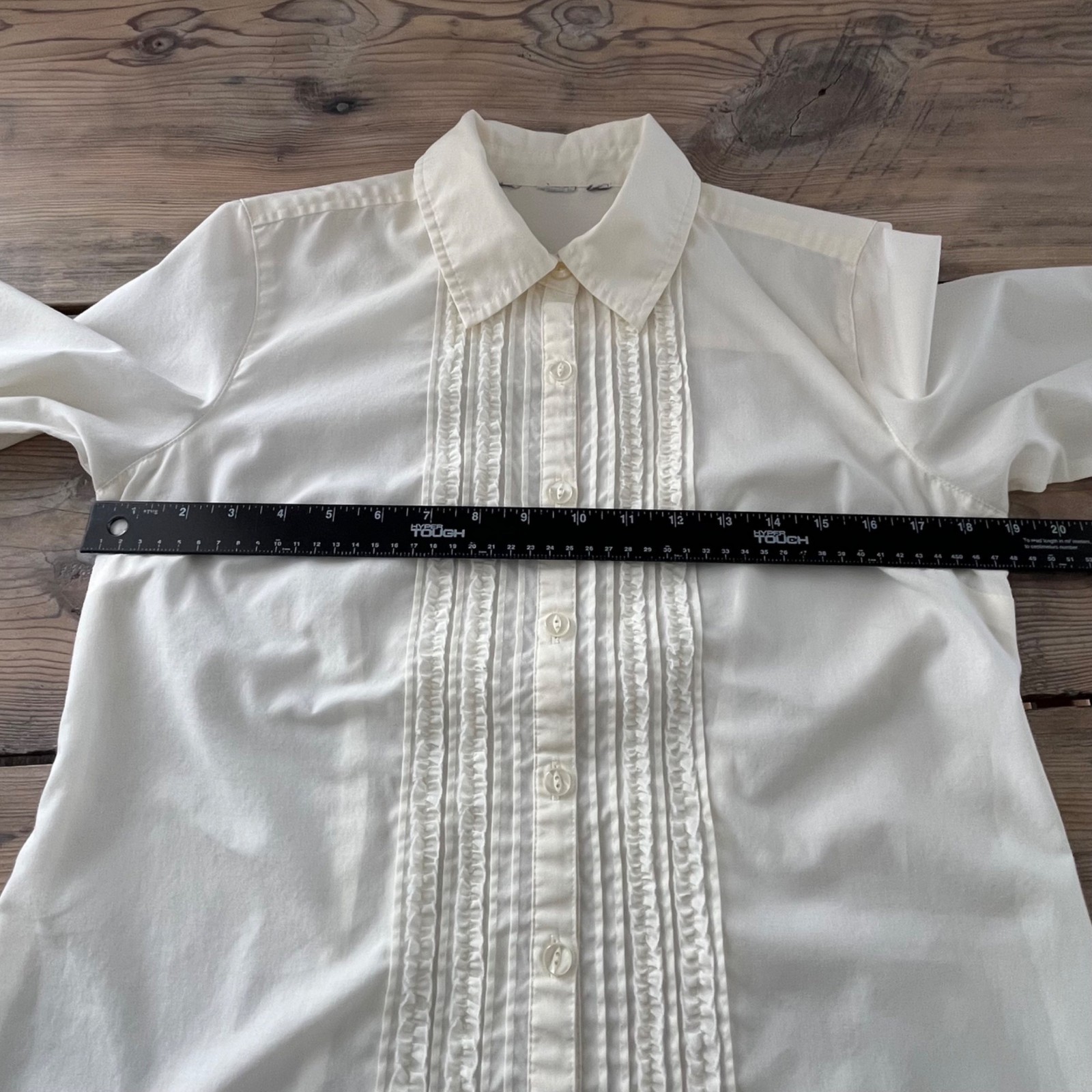 Button Up Vintage 80s Cream Blouse Womens M Tuxedo Front