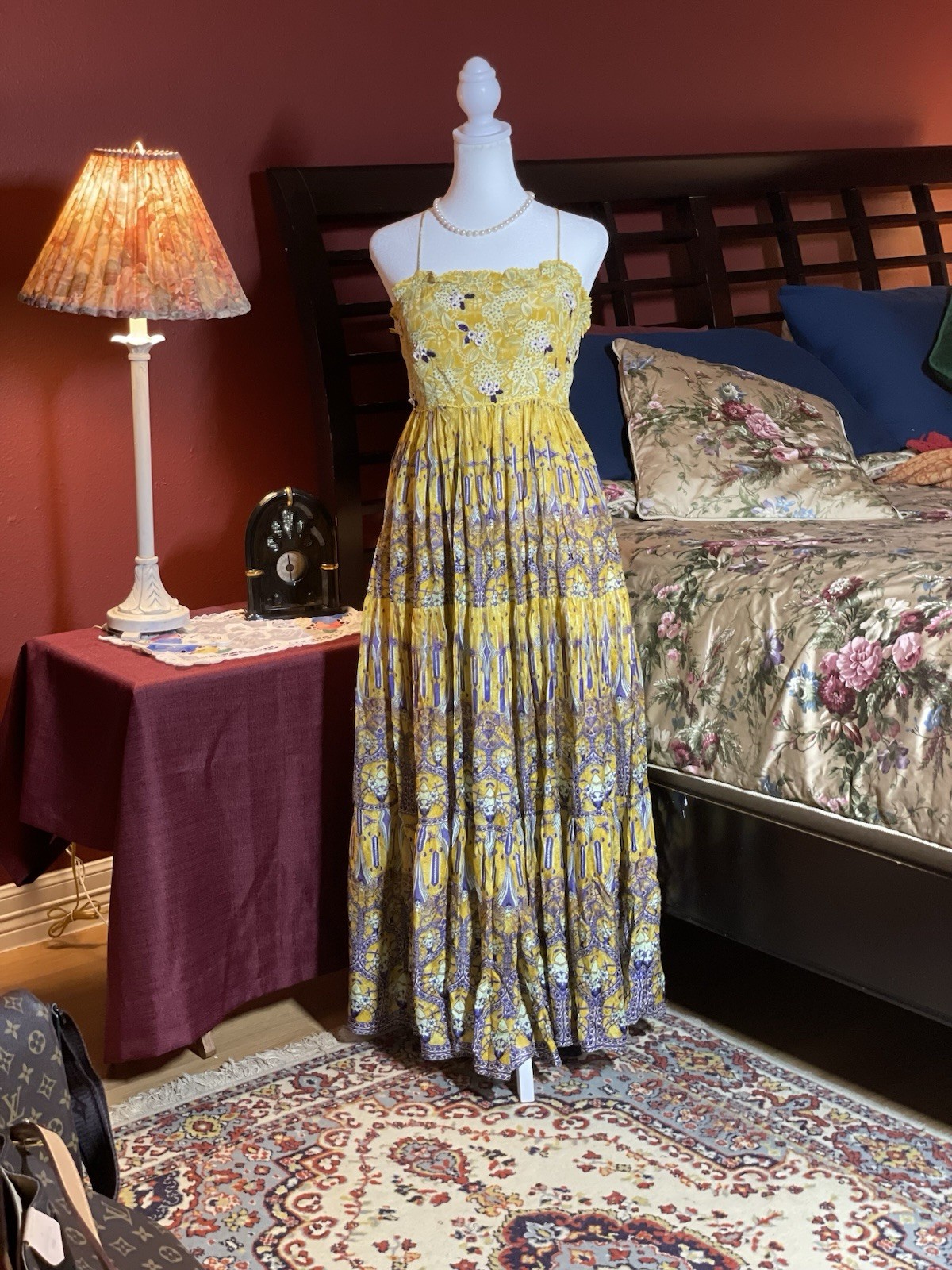 Bhanuni by Jyoti Vintage 2000s Yellow Purple Maxi Dress Size 4 Boho Crinkle Silk