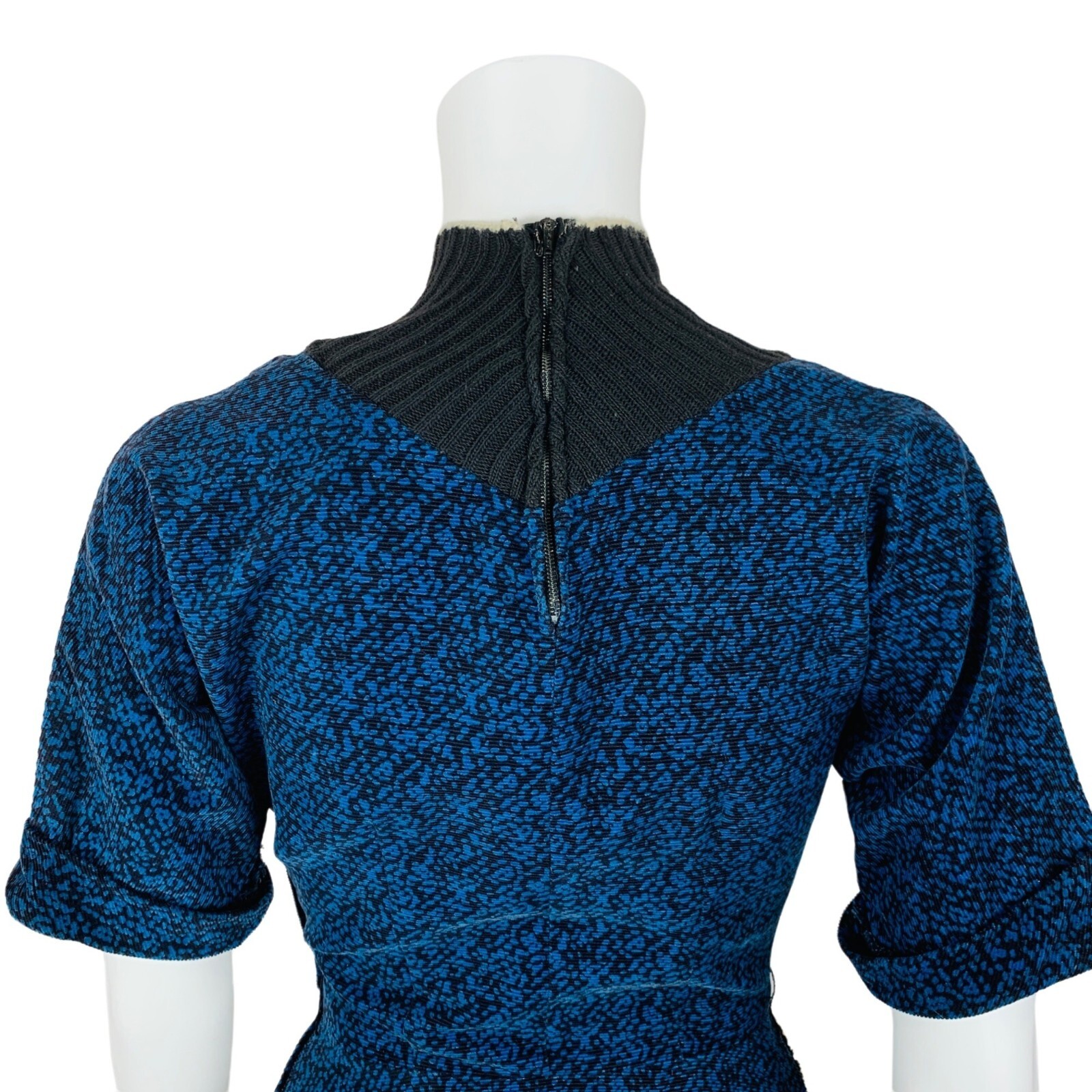 Vintage 1950s Blue Corduroy Dress Speckled Batwing Winter Turtleneck Minx Modes