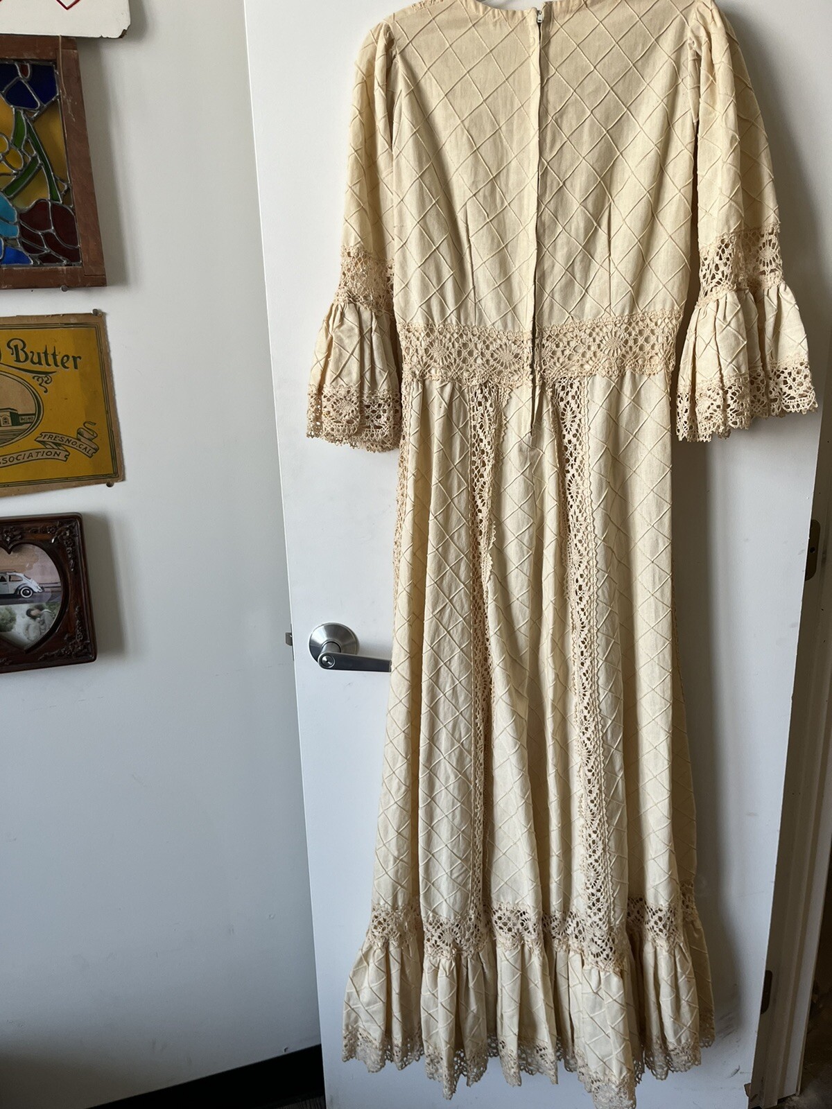 Vintage Maxi Dress With crochet trumpet sleeves