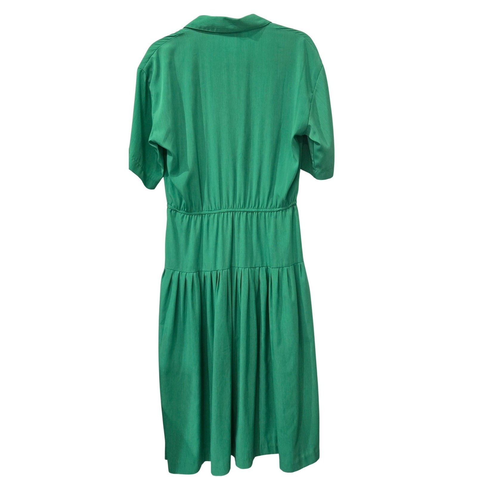 Kay Brandon Shirt Dress Size 8 Womens Green Vintage 80s Midi Tiered Short Sleeve