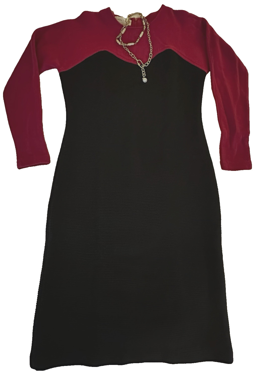 VINTAGE CASUAL CORNER 80/90s RARE FUCHSIA BLACK SWEATER WIGGLE LBD DRESS L