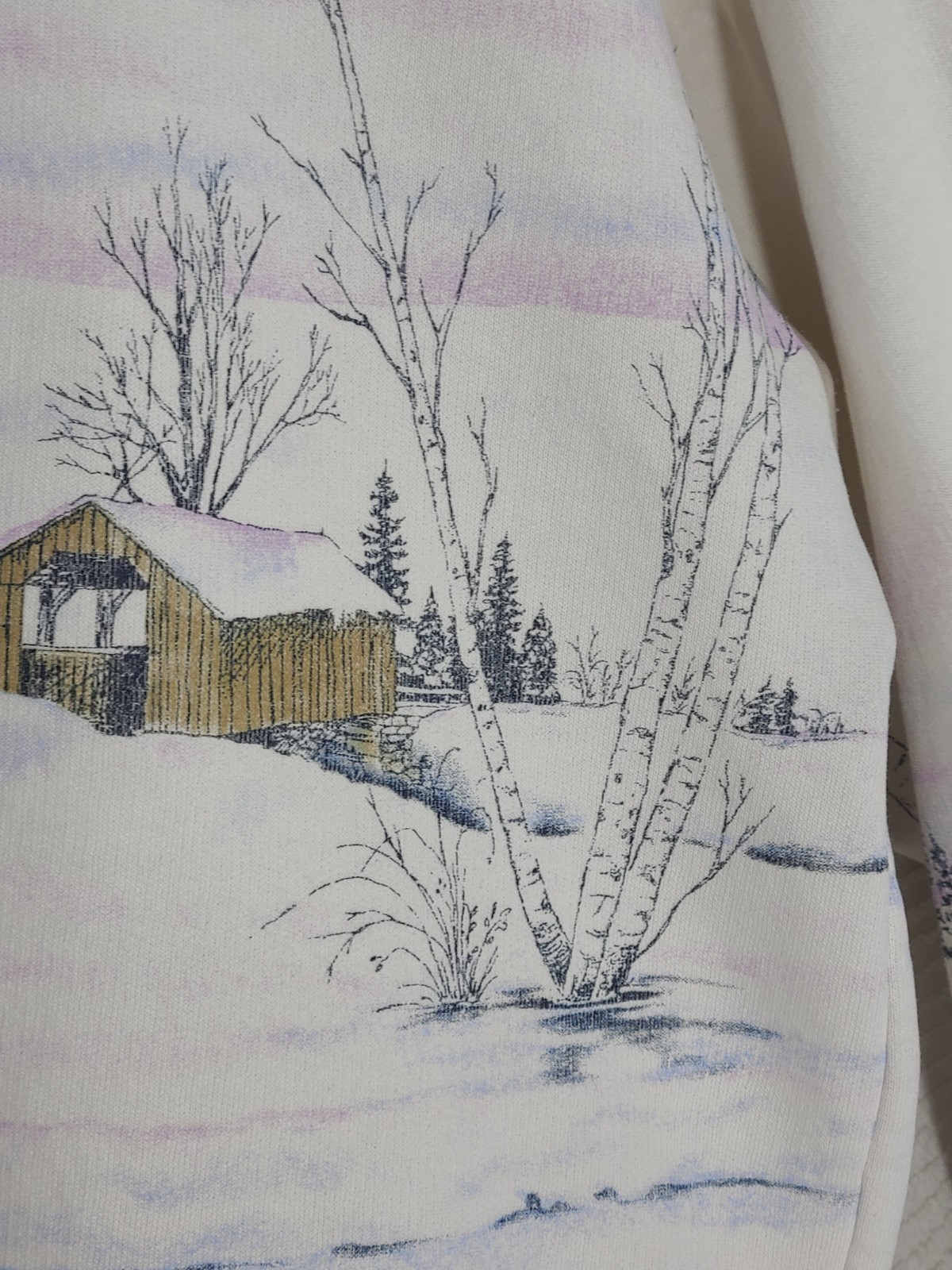 Art Unlimited 1990s Sweatshirt All Over Print Large Crochet Collar Grandma Slay