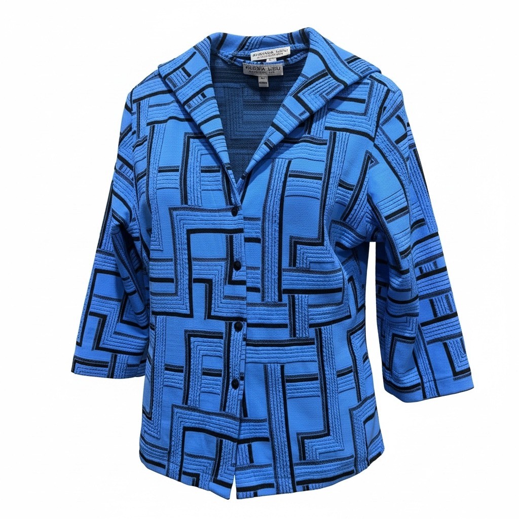 #23 Andria Lieu Collection 2pc sweater Tank Set Sz. L Blue PTP: 22″ Geometric