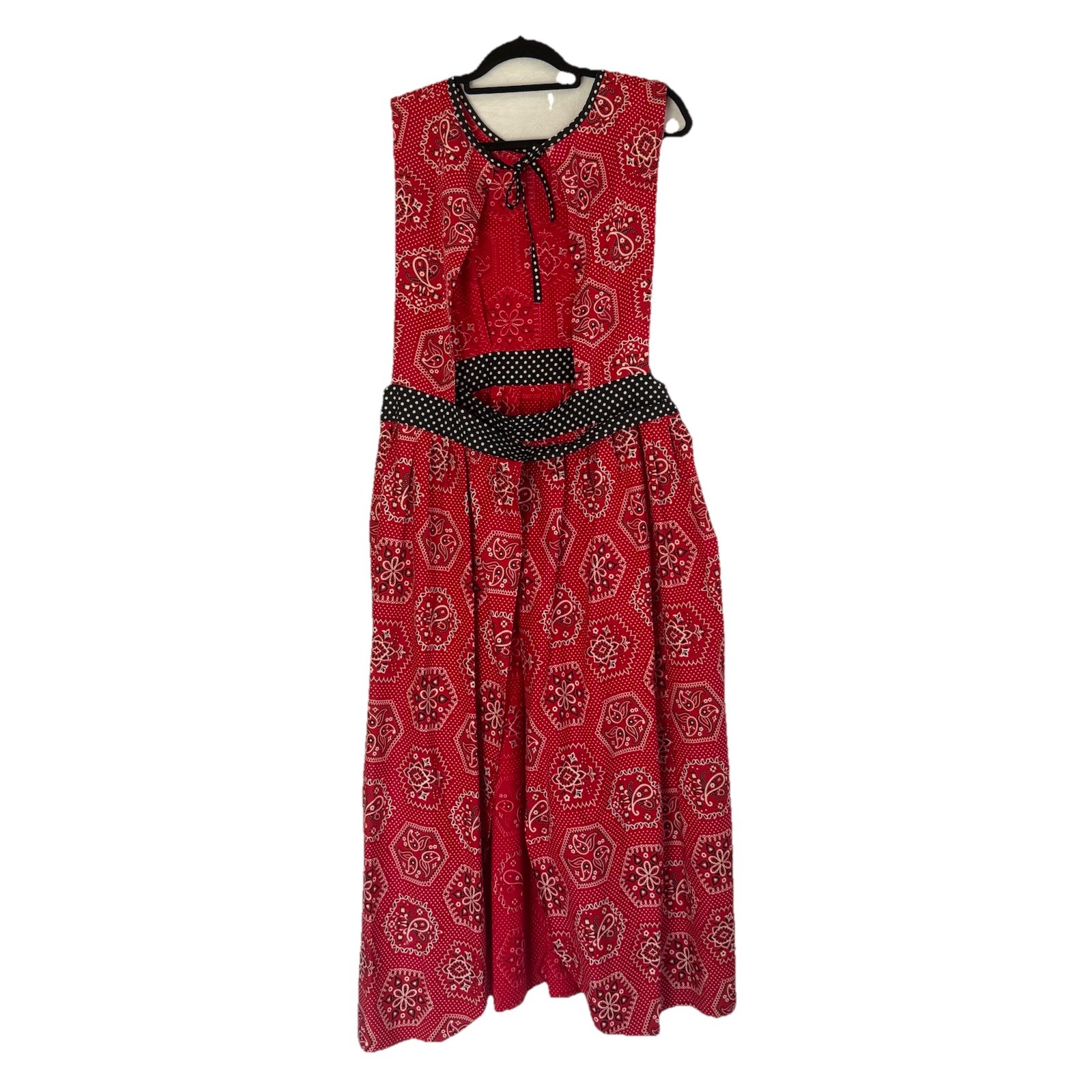 Design House1960s Red Bandana Sleeveless Pinafore Wrap Dress Apron Vintage