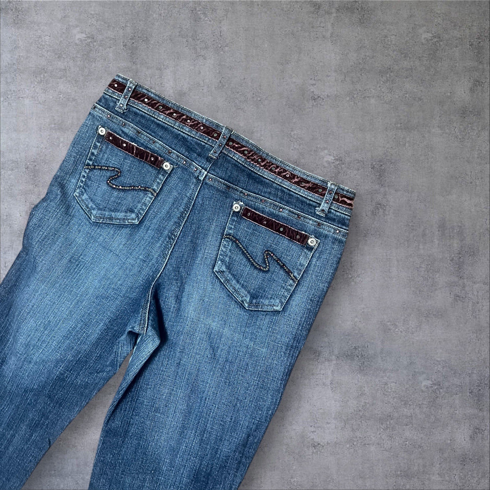 Vintage 2000s y2k Ribbon Low Rise Kick Flare American Exchange Sz 32/12 Jeans