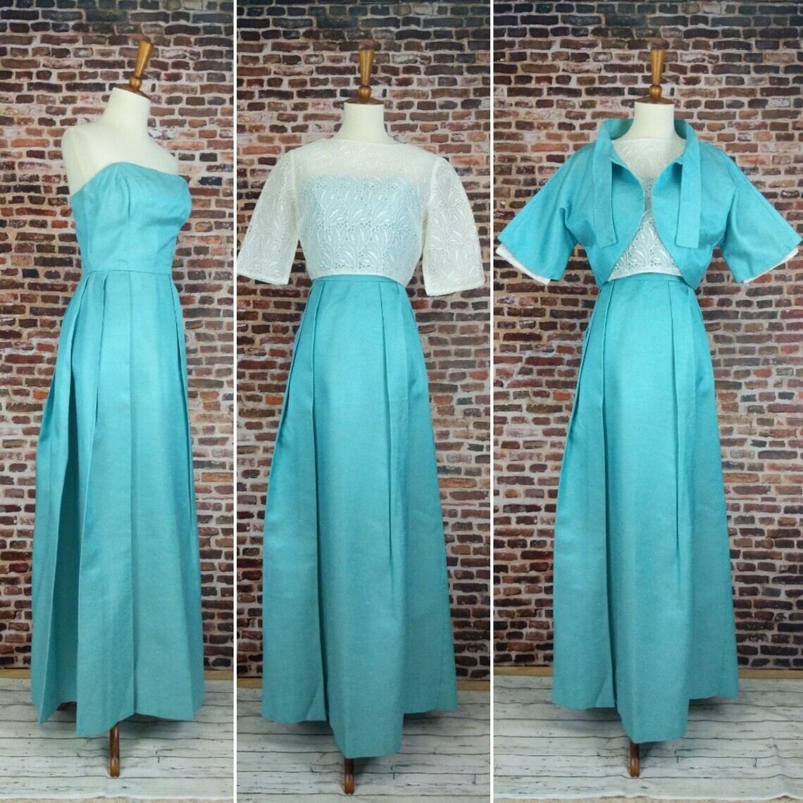 Silk Formal Dress Vintage 50’s 60’s Blue Dress Shirt Jacket Set Sz Small XS MCM