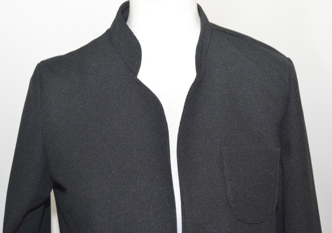 VTG Union Made ILGWU Solid Black Textured Open Front Jacket USA Made Womens 14
