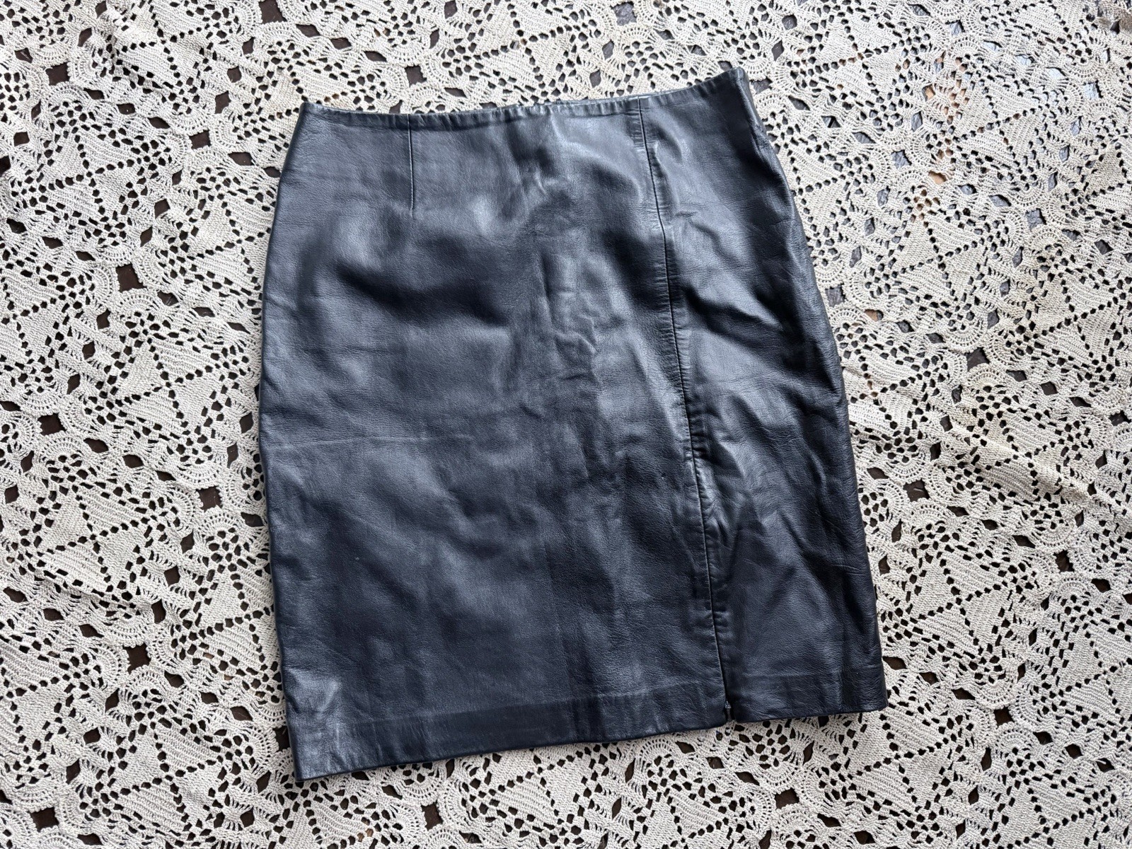 Vintage Y2K Black Italian Lambskin Skirt Genuine Leather Butter Soft Zipper S
