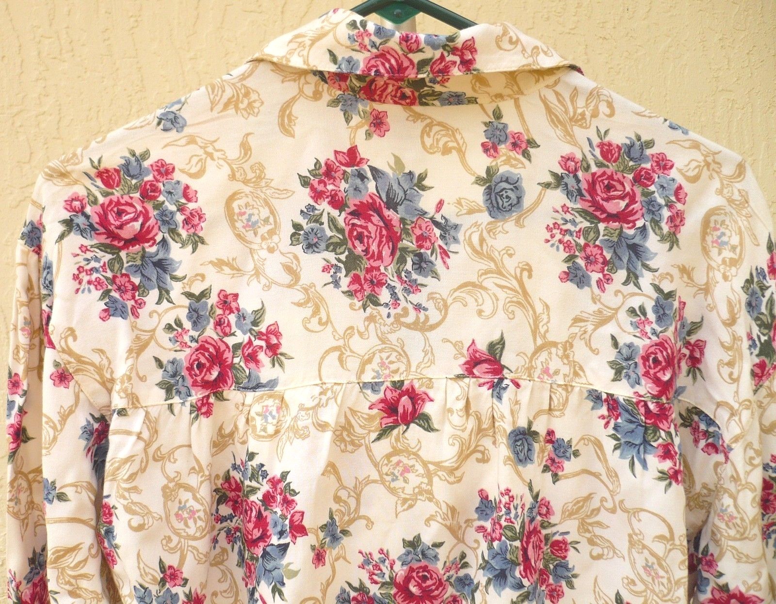 VTG RED ROSES 90S L XL R OVERSIZED M BUTTON UP FLORAL BOUQUET SHIRT WOMEN BLOUSE