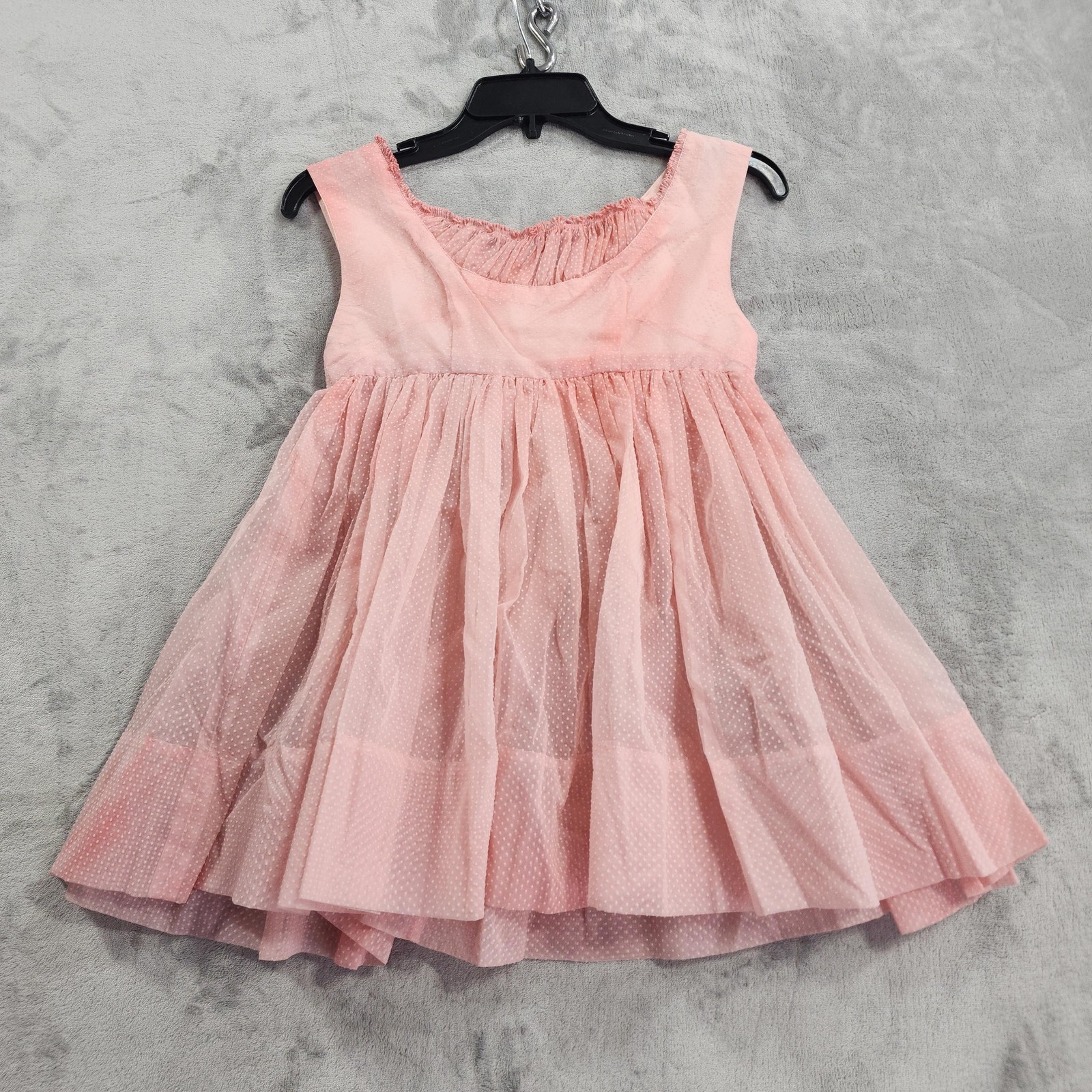 Vintage Lingerie Set Women XS Pink Swiss Dot Babydoll Nightie Bow Ruffle Bloomer