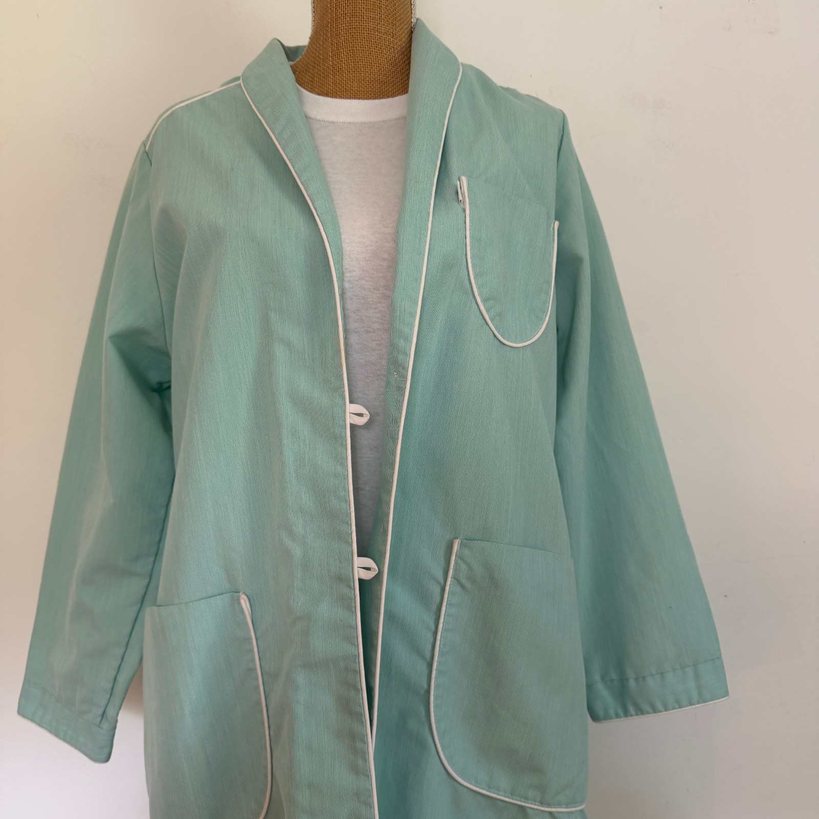 VTG 60s Hopkins Pub Hlth Uniform Green/Wht Pinstripe Actual Pediatricians Coat