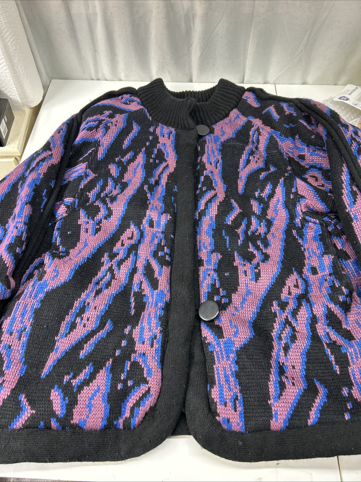 VTG 80’s Current Seen Heavy Duty Sweater Coat Purple Blue Black 20 W