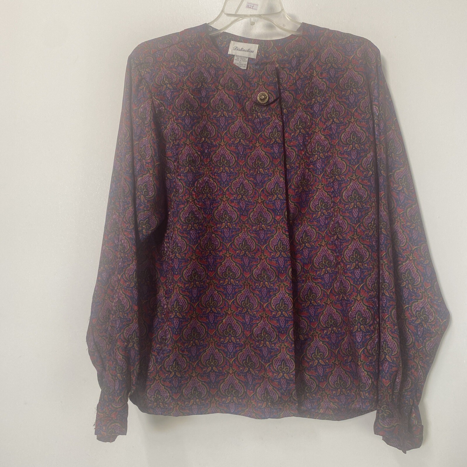 Distinction Womens Abstract Purple And Red 80’s Blouse Size 12