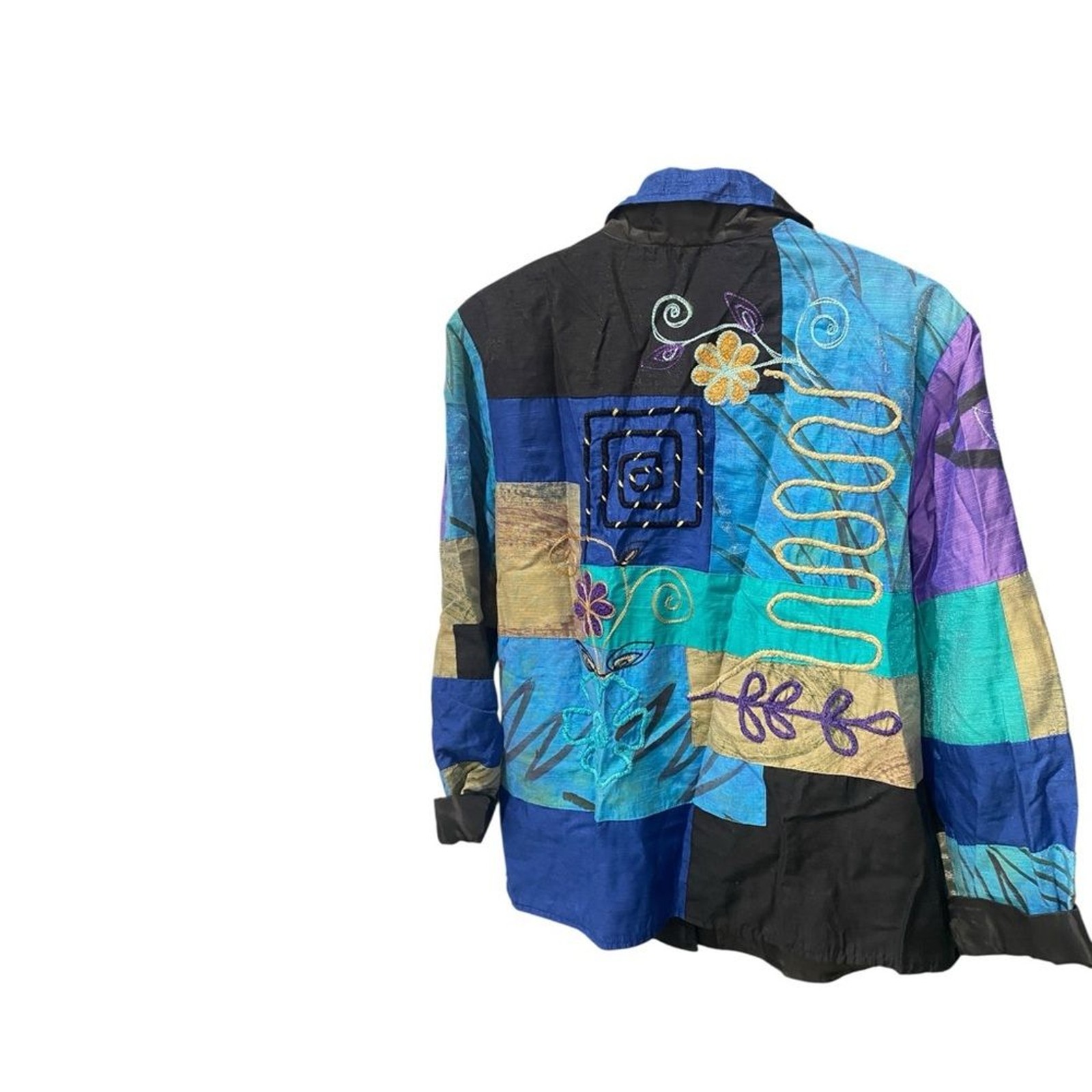 ALEX KIM Womens Artistic Patchwork Blazer 90s Vintage Cotton Rayon Size PL
