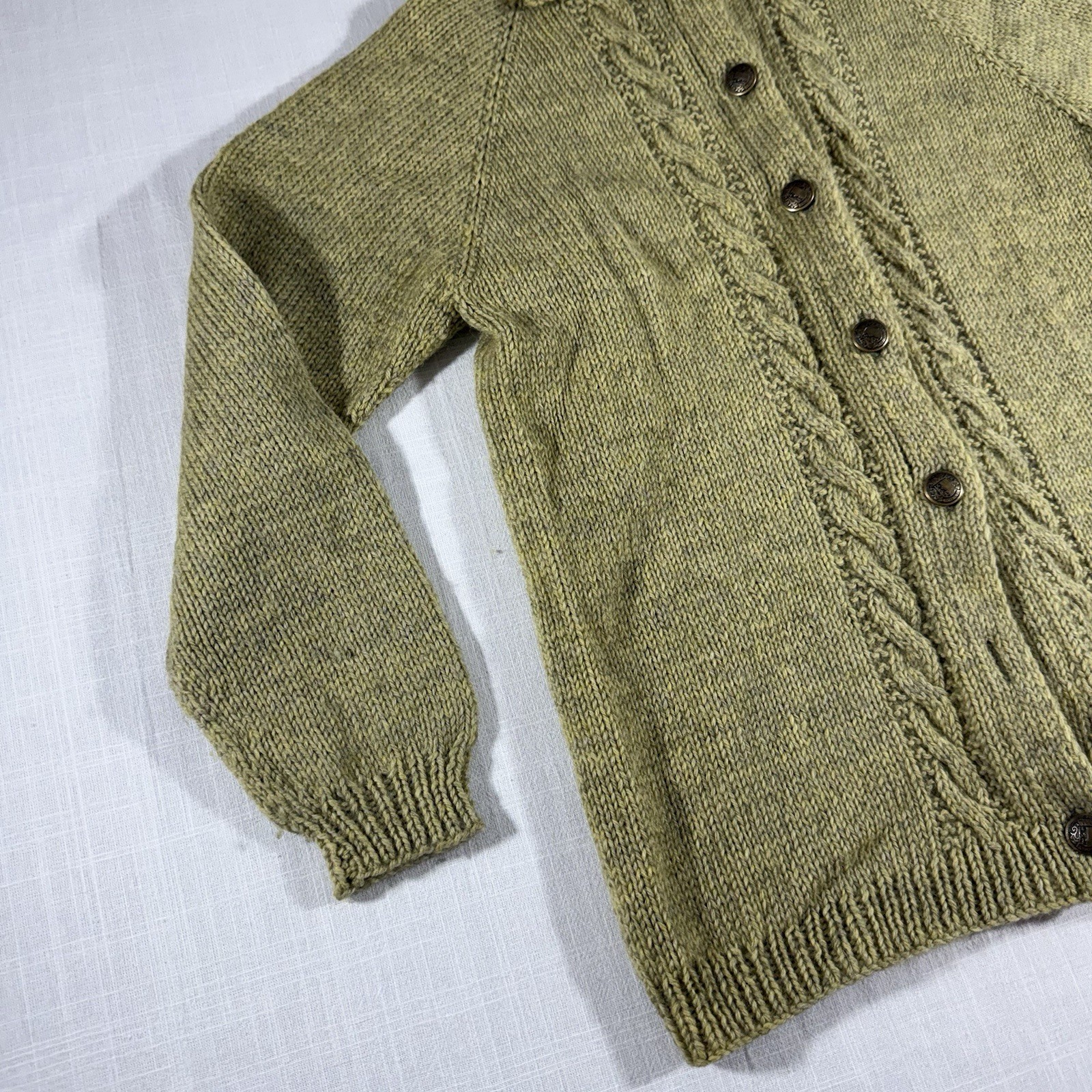 Vintage 30s? Green Wool Cardigan Sweater Austria Salzburg Buttons Chunky Size M