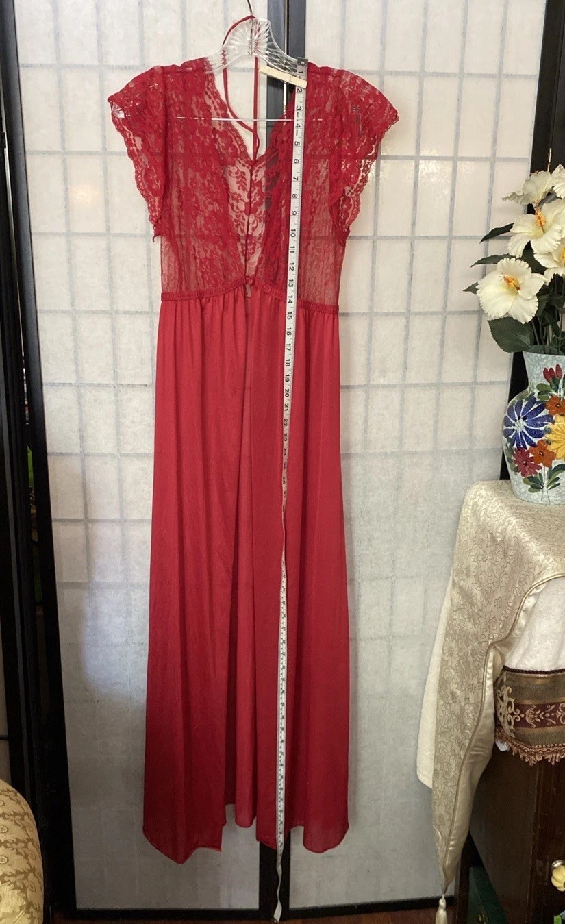 Vintage 50/60s ILGWU (USA) Mauve-Red Maxi Gown & Robe Set-M Luxurious Romantic