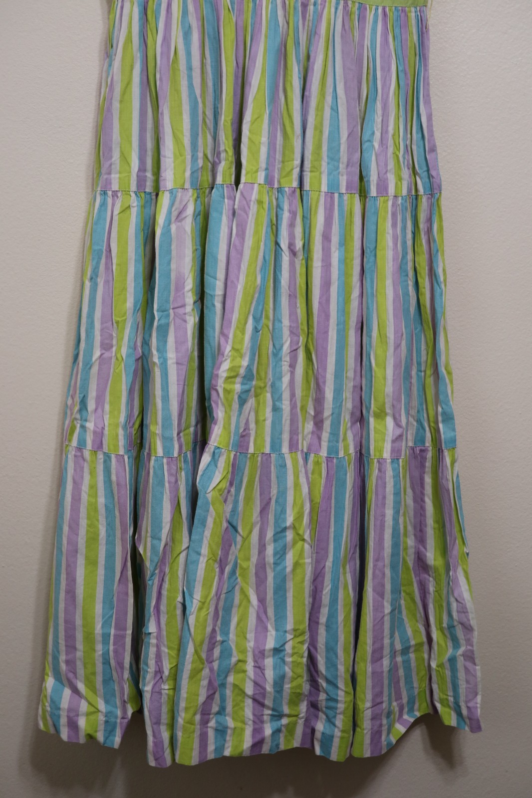 50s Abby Kent Chartreuse Stripe Sleeveless Tiers Full Skirt Day Dress Women XS 0