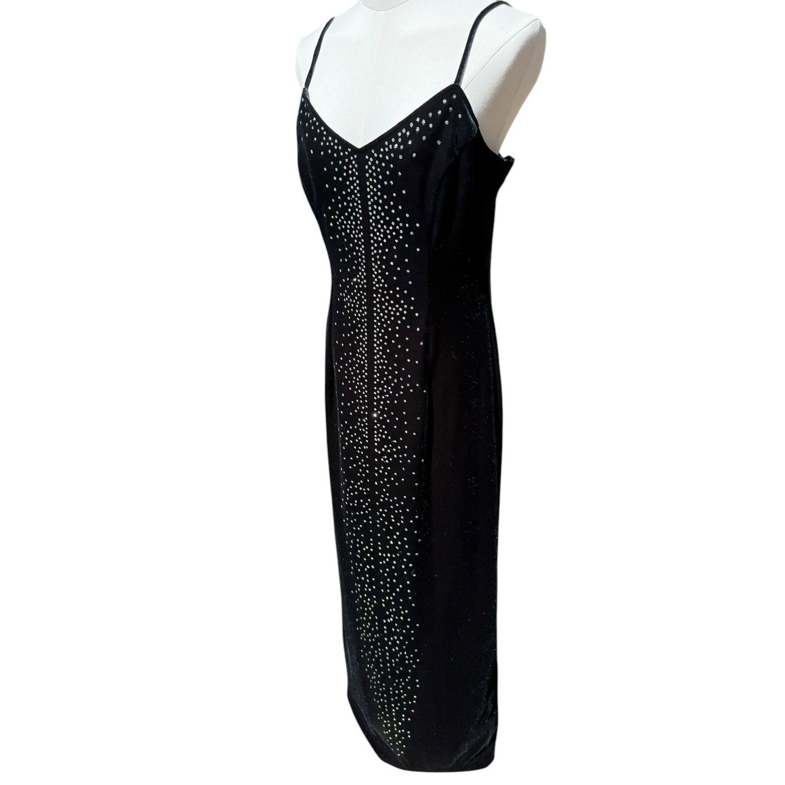 Vintage 90’s Black Stretch Glitter Velvet Grunge Maxi Dresssz 12 whimsigoth Y2k