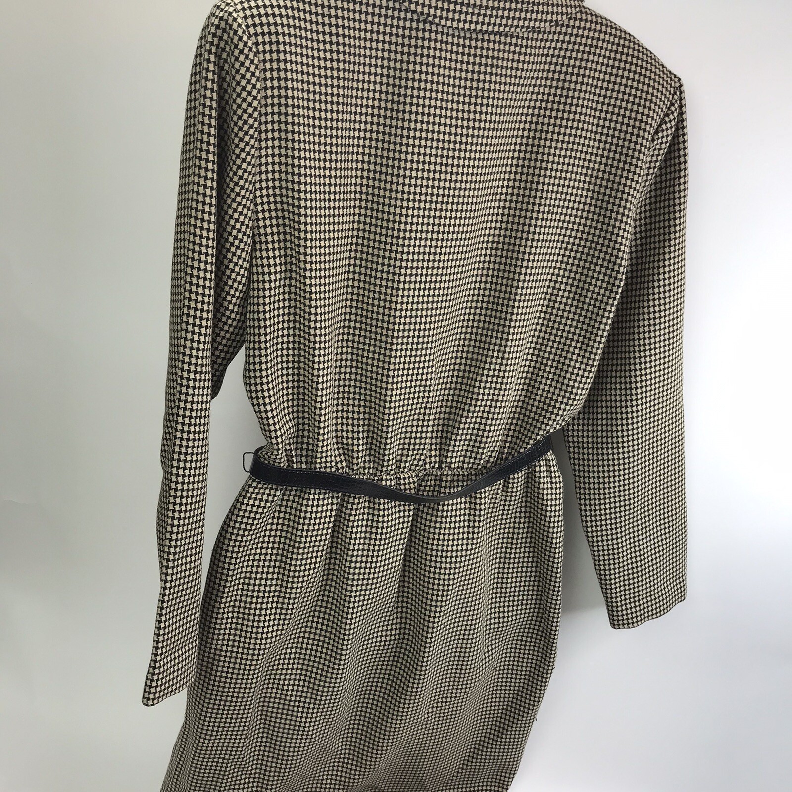 Vintage Dress EXPO Mod 10 MCM Plaid Houndstooth Checked Wrap fringe belted