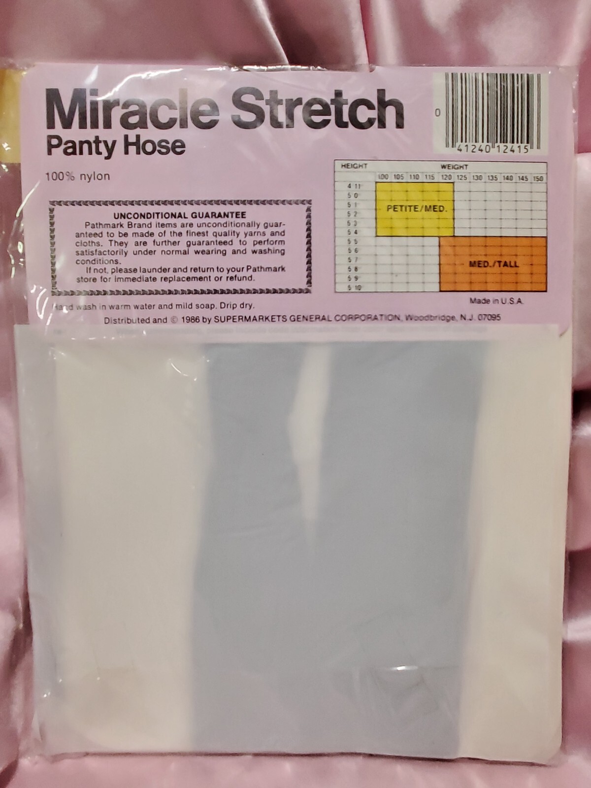 Vintage Miracle Stretch Pantyhose Pearl Grey Size Med Tall Nylon 21898 NOS New