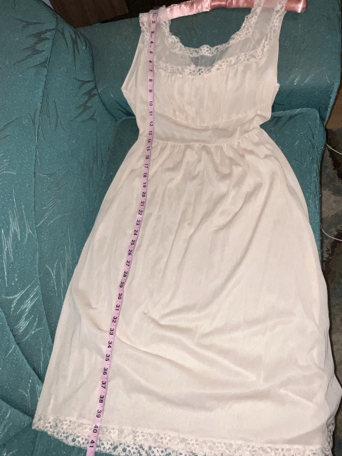 Vtg Countess Layne Peach Pink Nightgown 36 Bridal Chiffon Lace Blush Full Slip