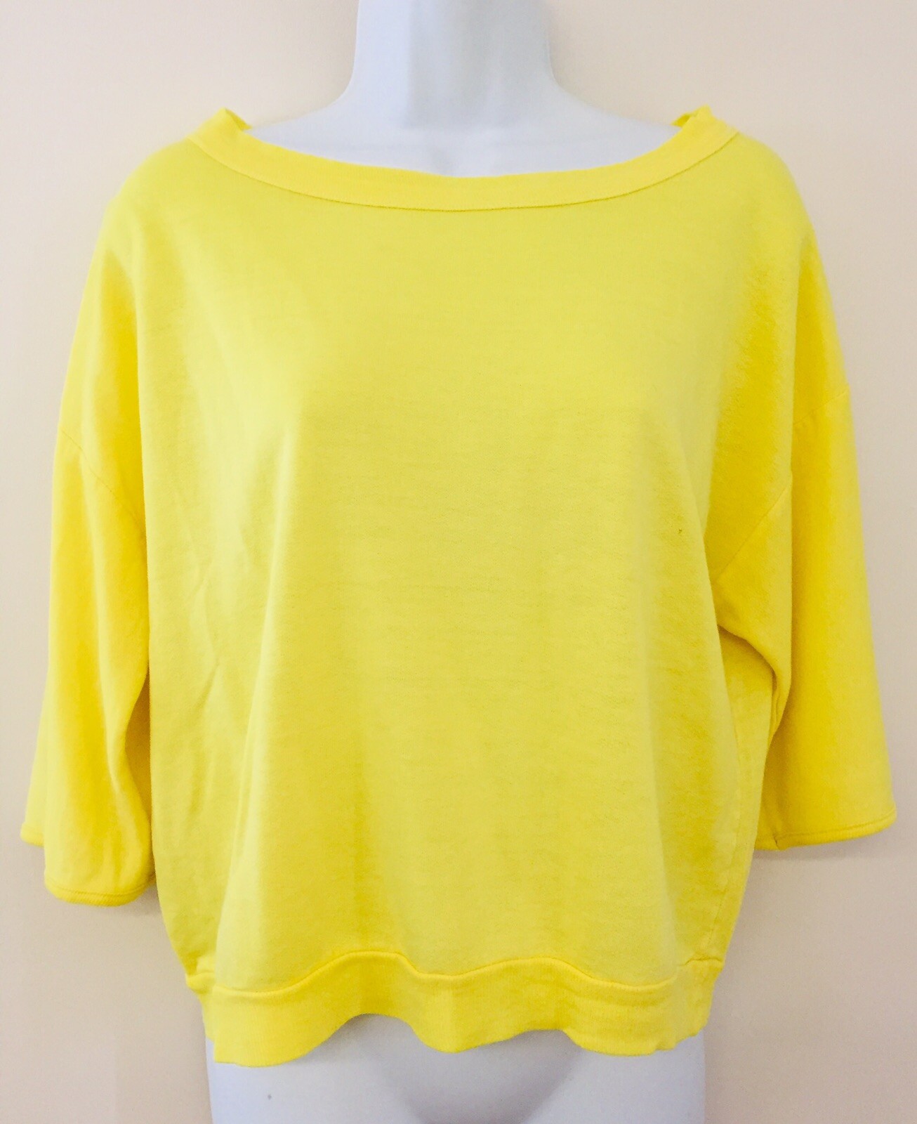 FAME Clothing Co California Vintage 1980s Yellow Sweater Crop Top Off Shoulder