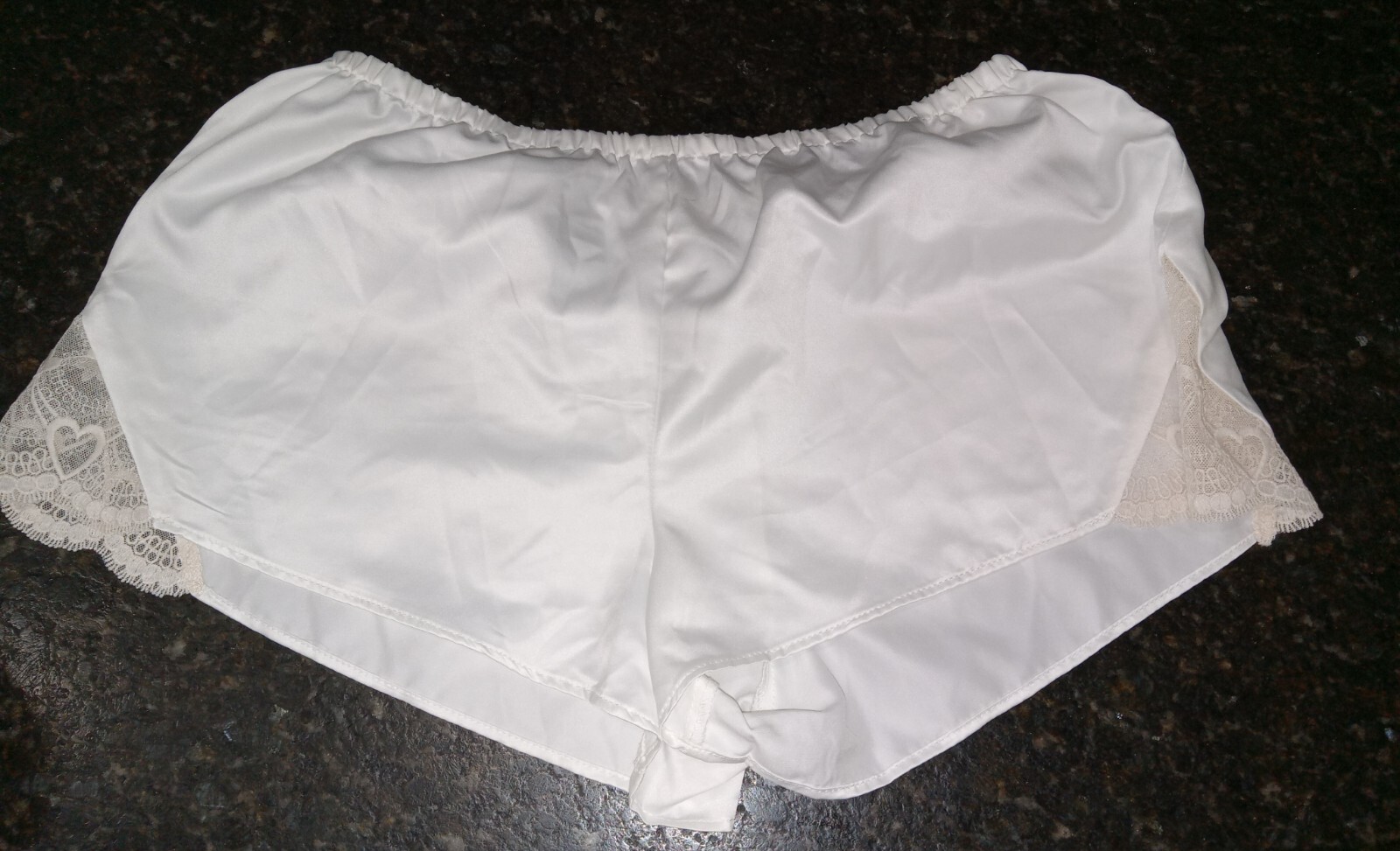 Vintage Silky White Tap Pants / Panties with Lace Detailing at Both Hips Size M