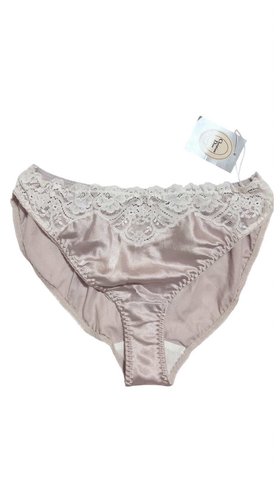 Christian Dior Vintage Cafe Au Lait Satin Lace Panties Size 6 Made in USA NWT
