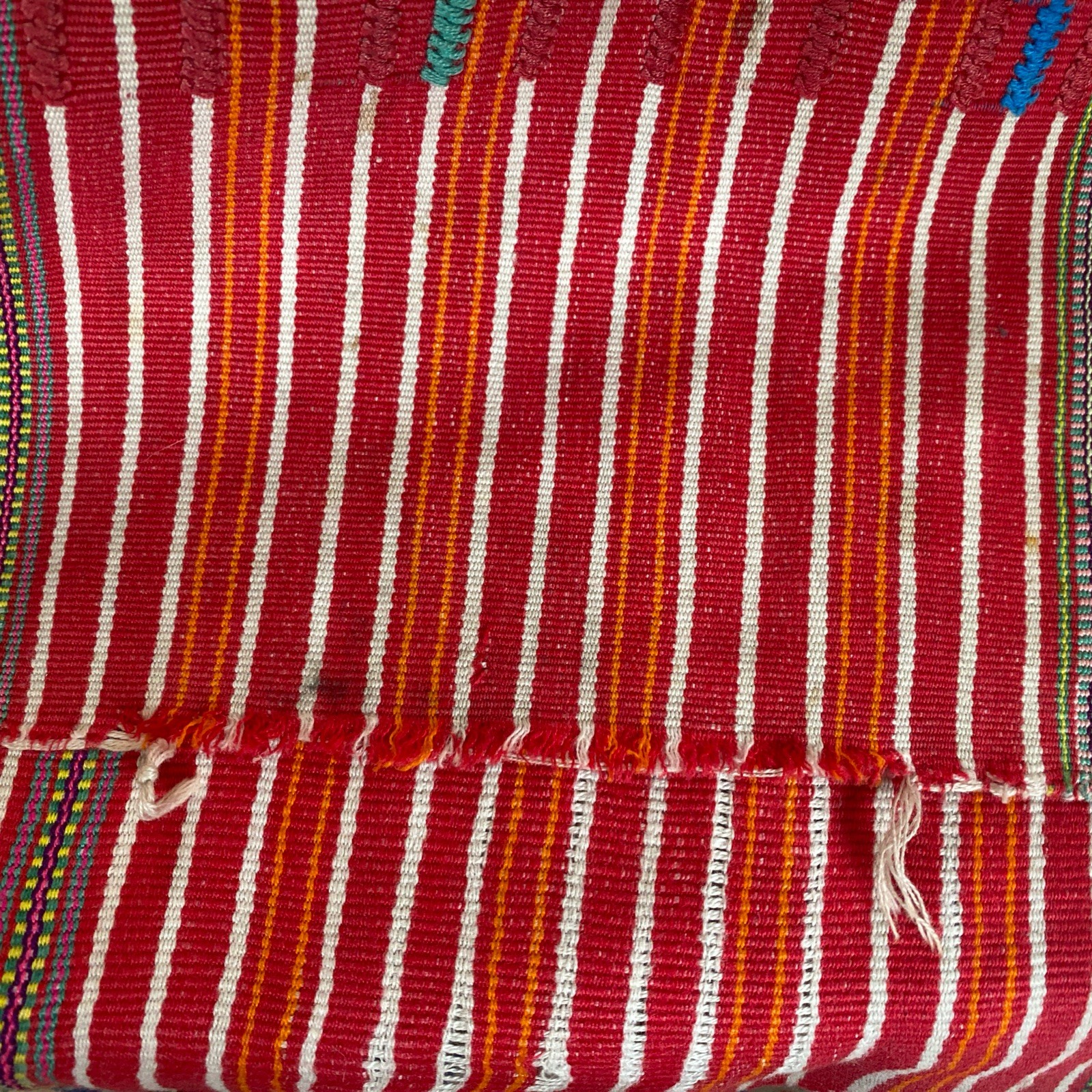 Vintage Guatemalan Huipil Red Stripes & geometric Shapes hand woven OS Peasant