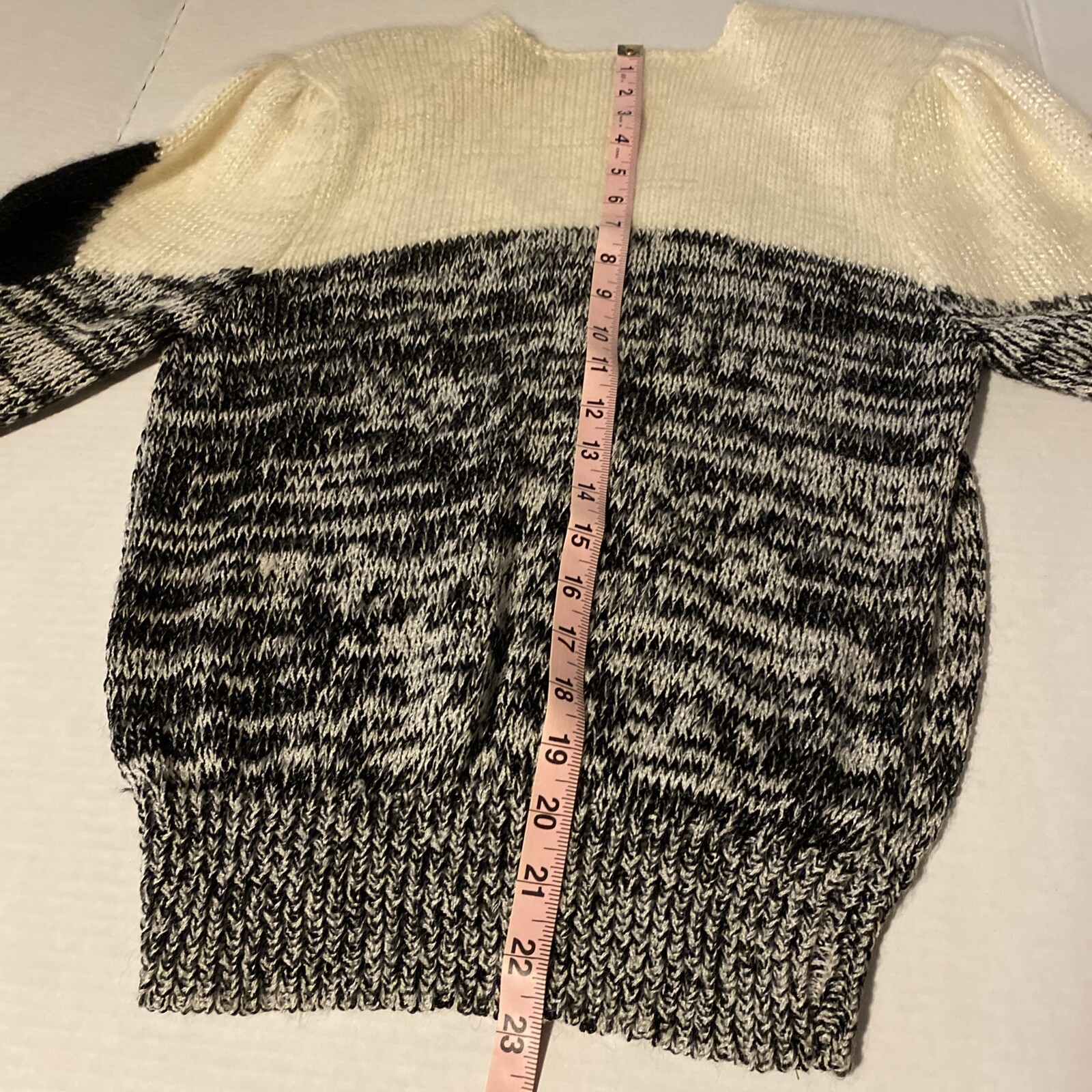 Vintage 80s Ginenne Sweater Medium Women Black White Lambswool Angora Geometric