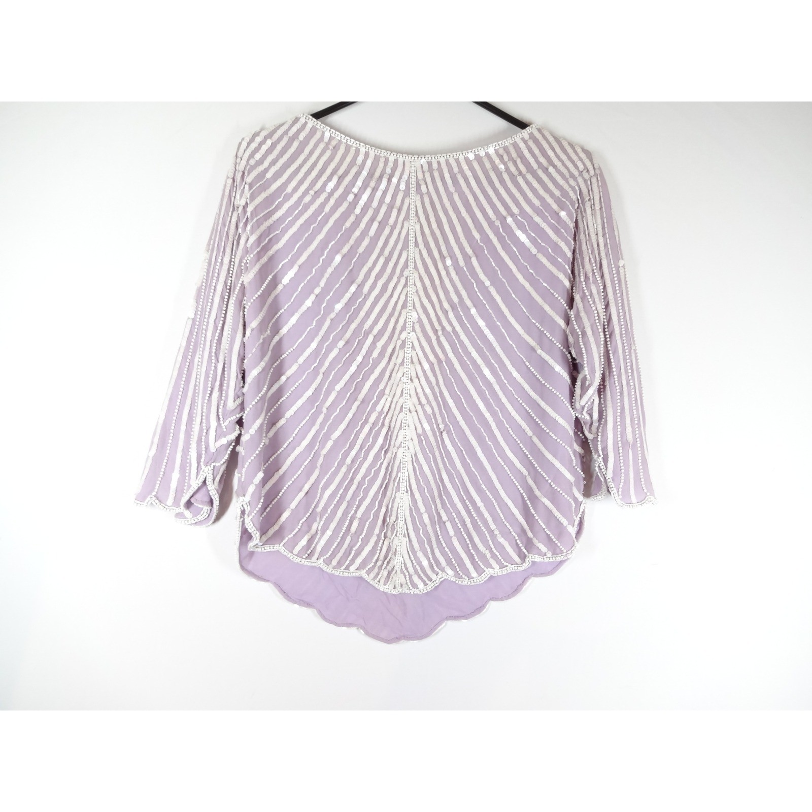Vintage Neiman Marcus Silk Blouse Womens M Lavender Purple Beaded Sequin Glam