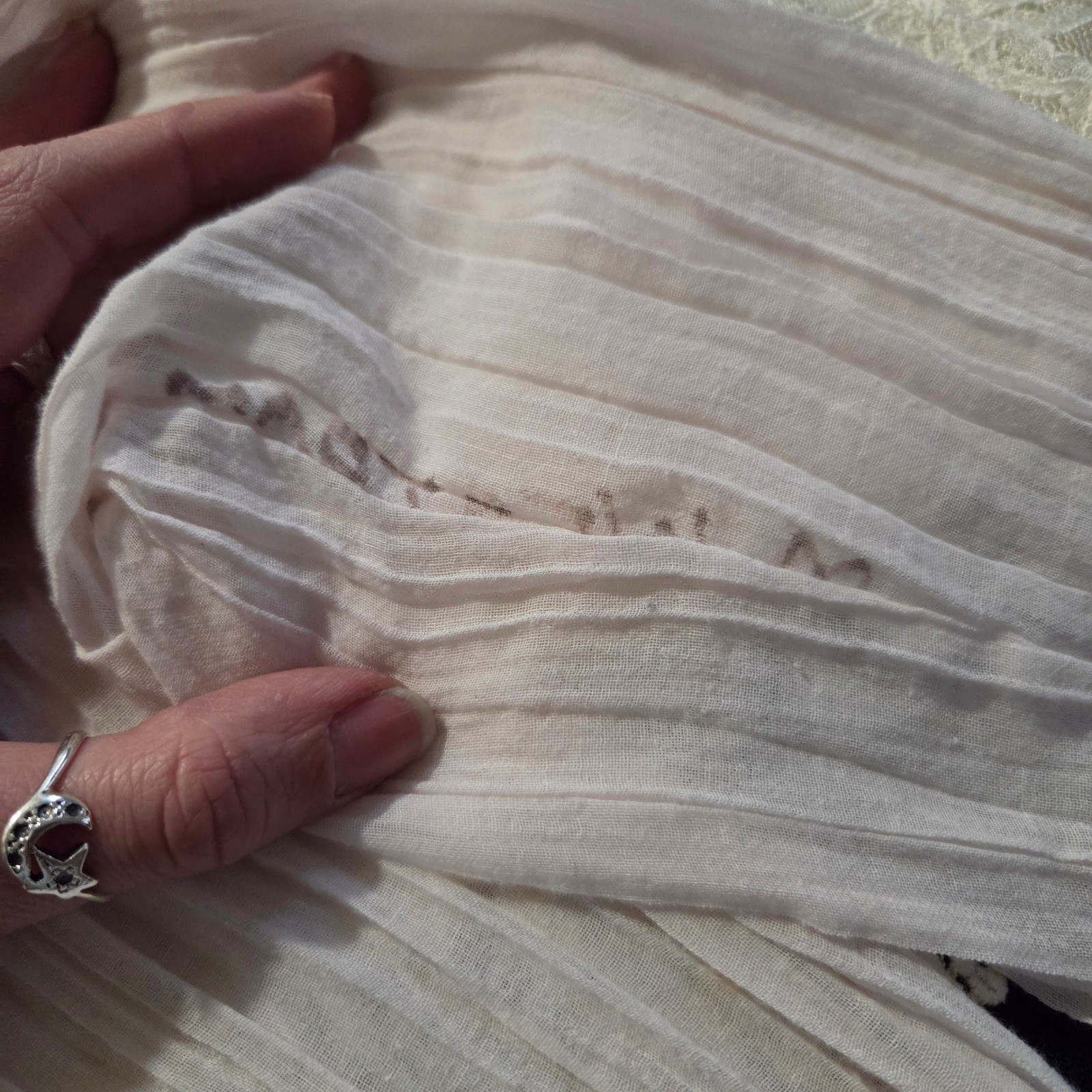 Vintage 70s Windy Rose Pink Crinkle Gauze Nightgown Lace Ribbon Trim Maxi Dress