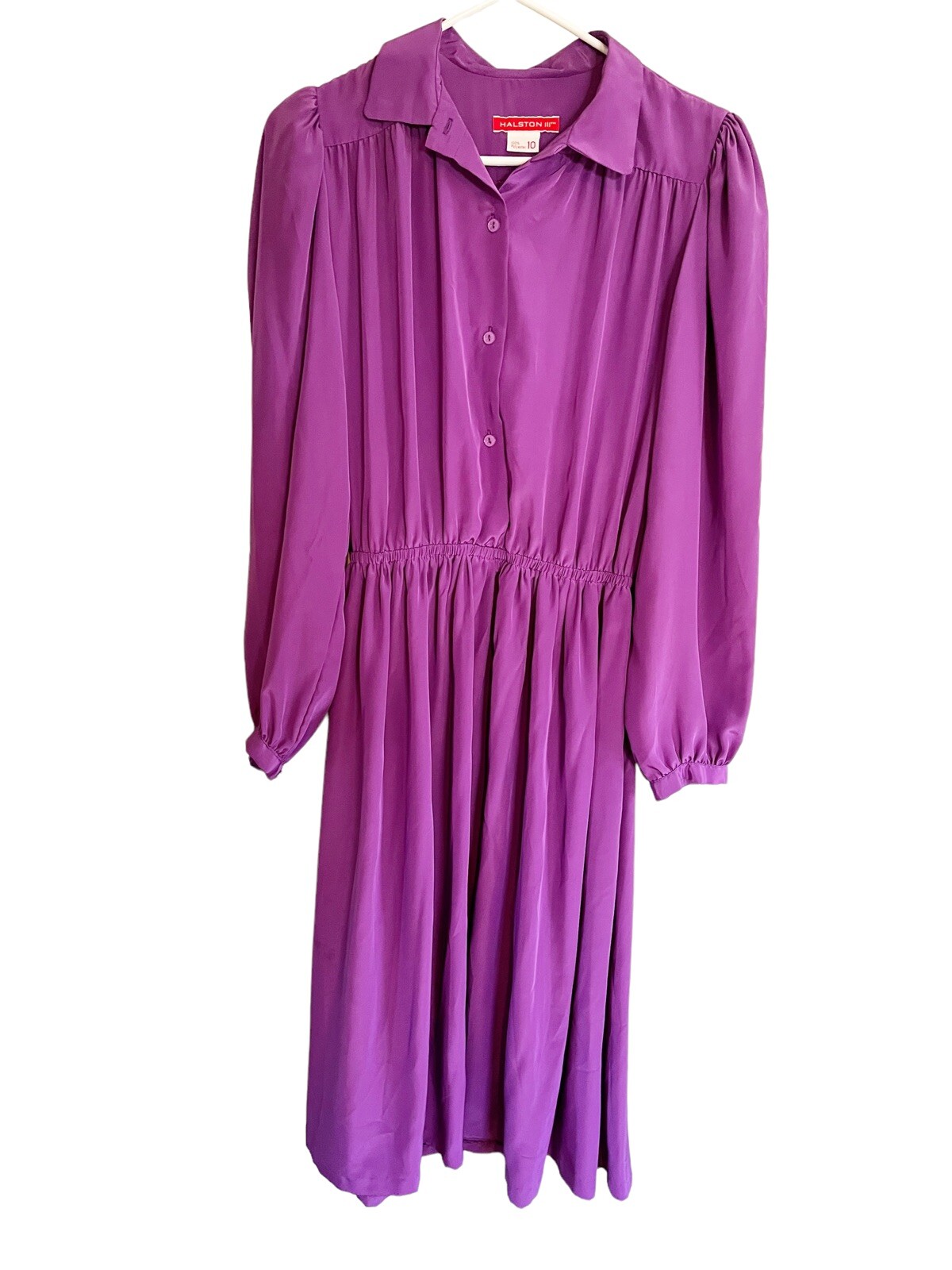 Vtg 1980s Halston III Purple Jewel Tone Collared Dress Size 10