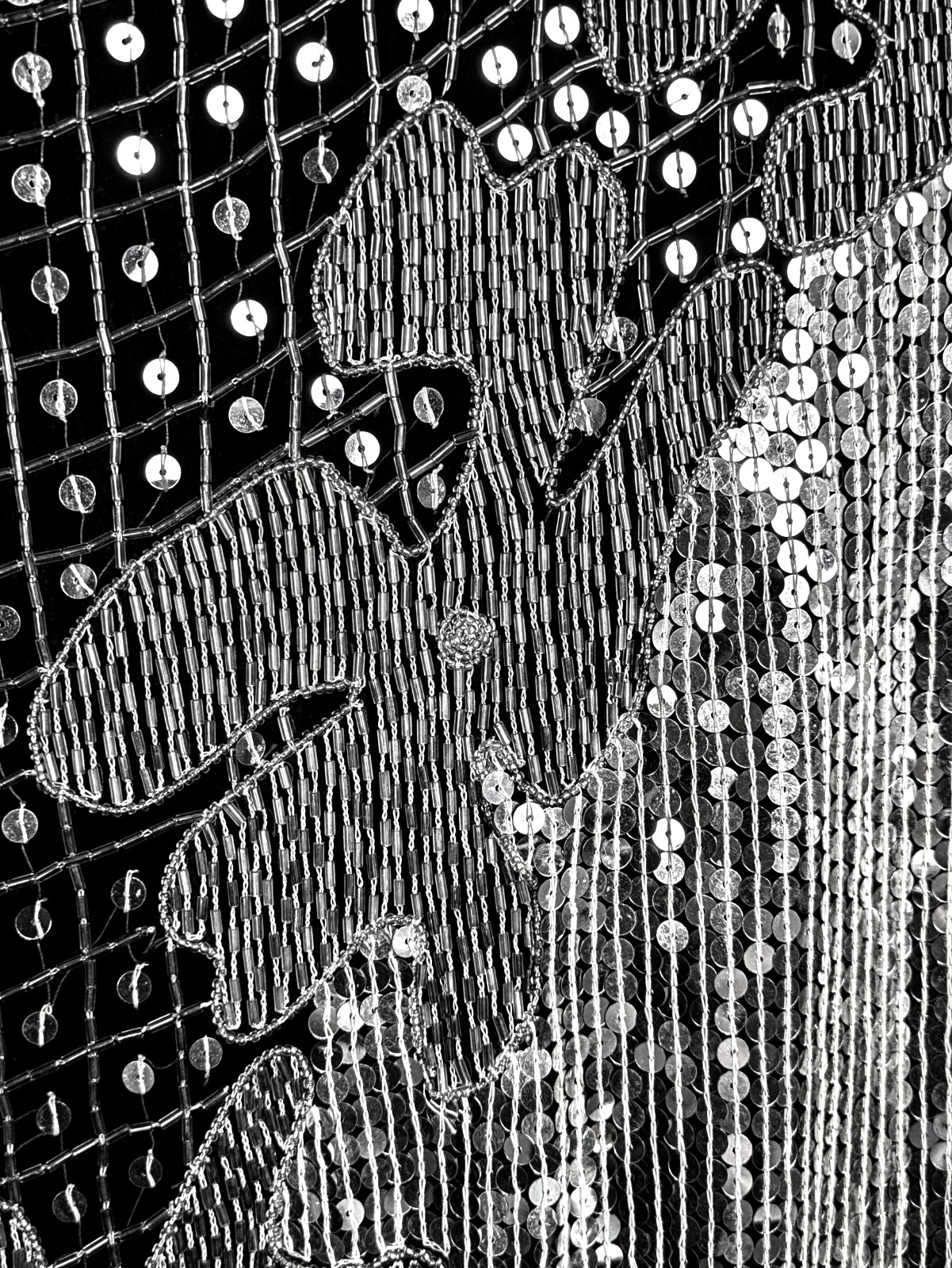M L JUDITH ANN CREATIONS SILK SHIMMERY BLACK SILVER BEADED SEQUINS TOP VINTAGE