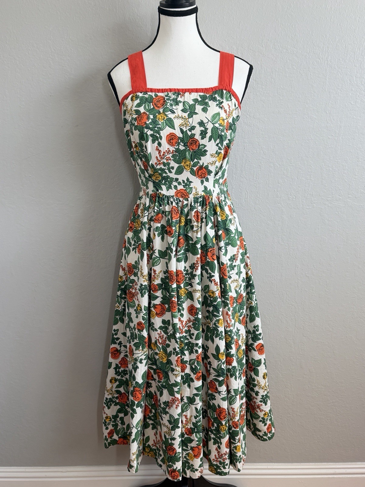 Vintage 1950s 1960s Floral Sundress Fit & Flare Rockabilly Eclair Zip Rose XS