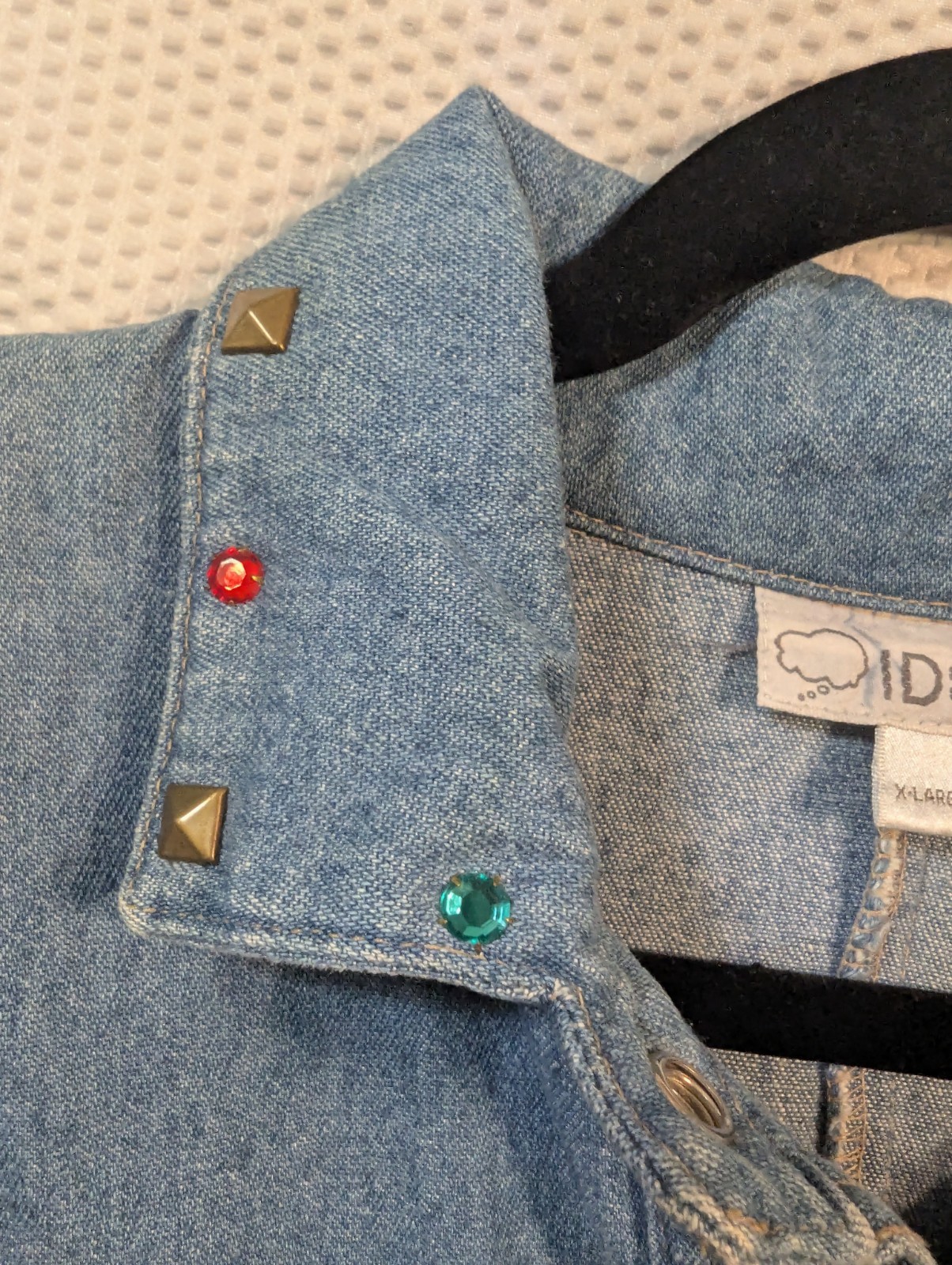 Vintage Ideas Bling Embellished Denim Dress Button Up Pockets 80s 90s Size XL