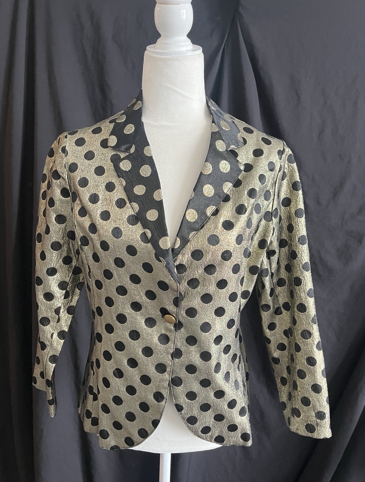 Vintage Gold And Black Polkadot Women’s Dressy Blazer 80S Vintage
