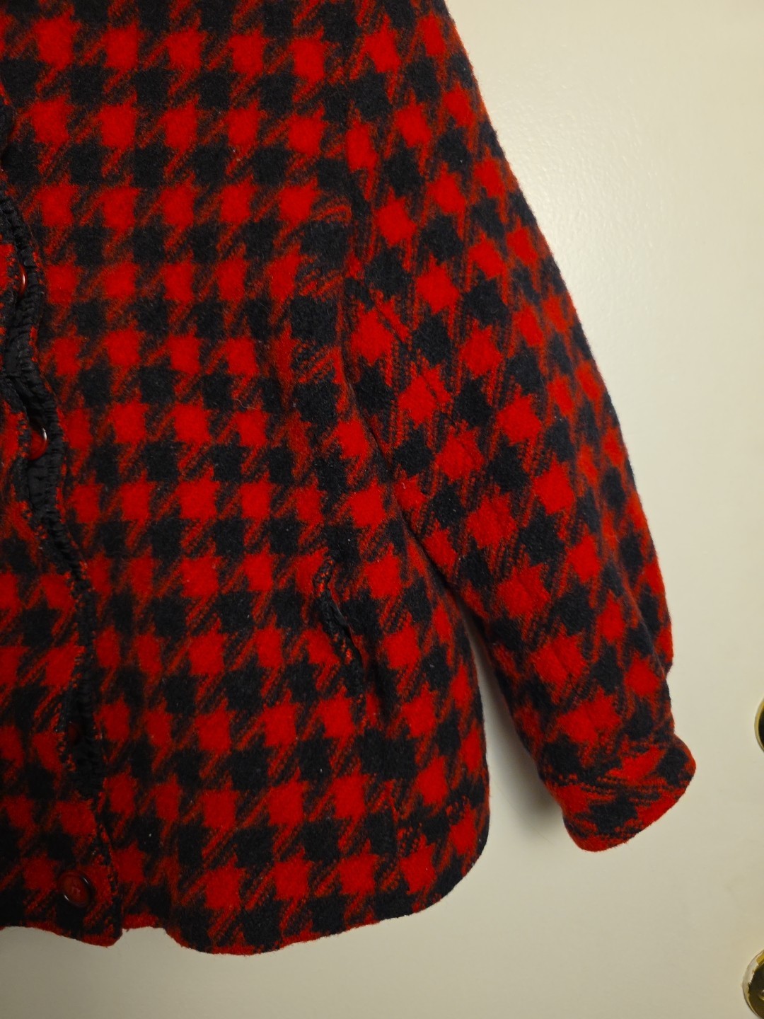 Vintage Pendleton Houndstooth Coat 1950s Button Up Black & Red Women’s Petite