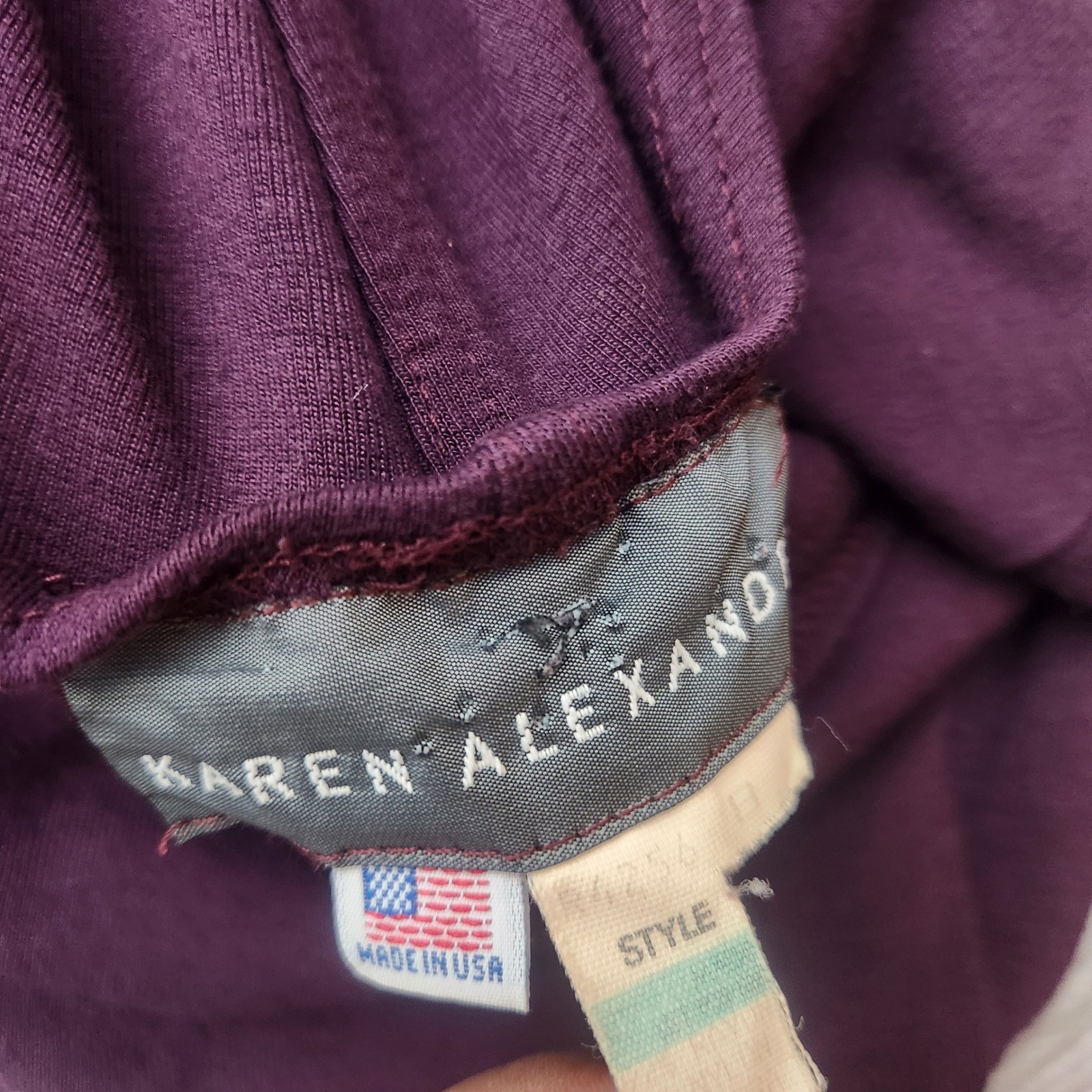 Vintage Karen Alexander Purple Midi Dress Size M Empire Waist Front Tie A-Line
