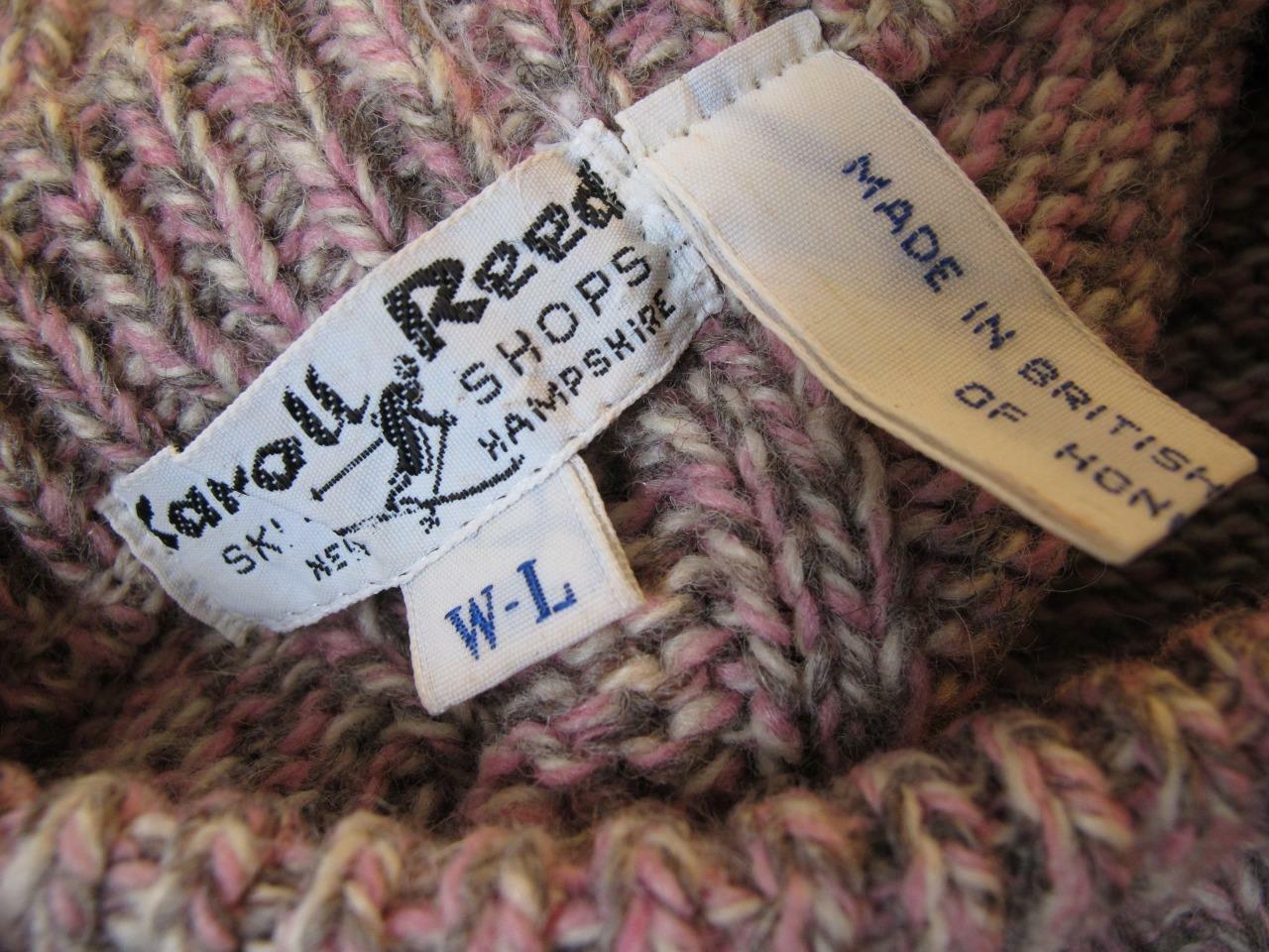 Vintage Carroll Reed Ski Shops Wool Cable Sweater S M Pink Taupe Leather Button