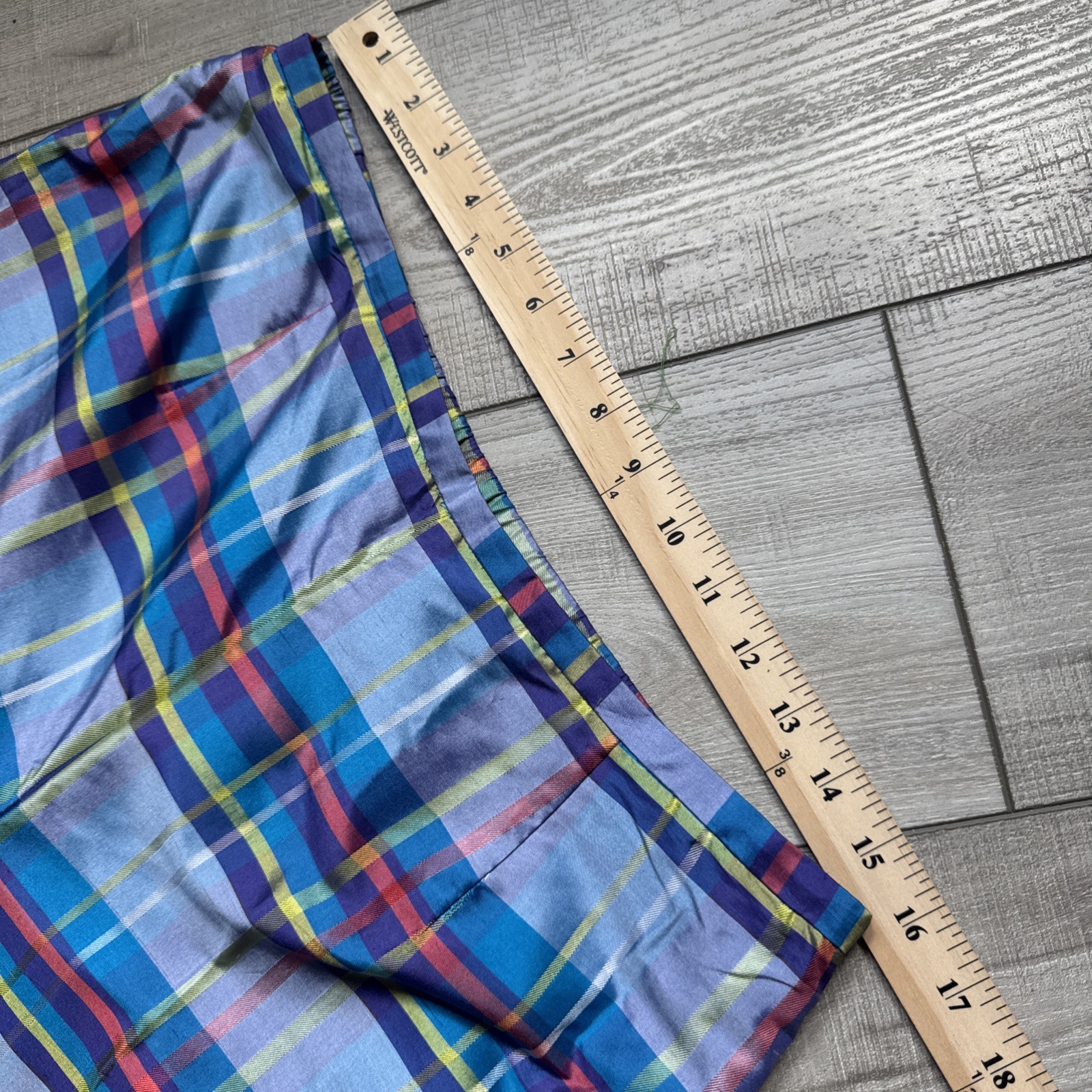 Vintage 90s Preston & York Silk 2pc Pajama Set Top Pants Plaid Womens M/ L Blue