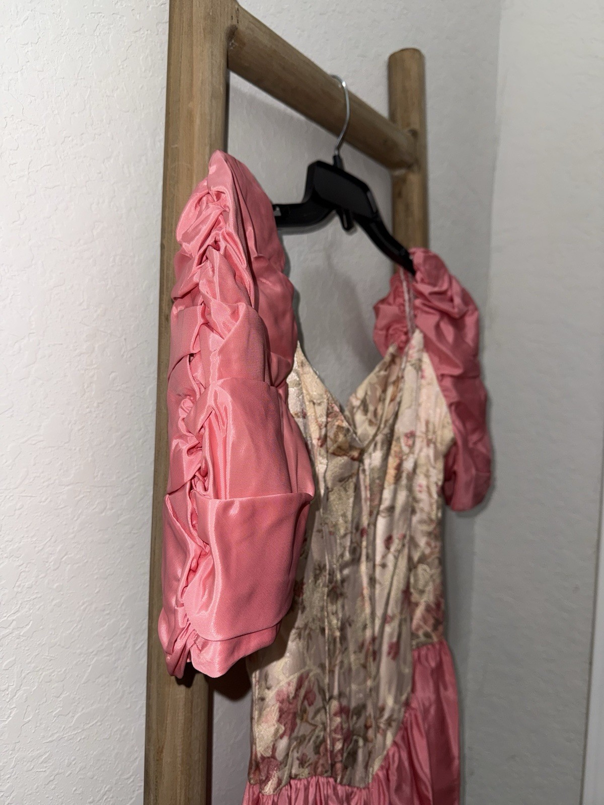 Vintage Glenrob 80s Puff Sleeve Prom Dress Pink Floral Bridgerton 9/10 USA Made