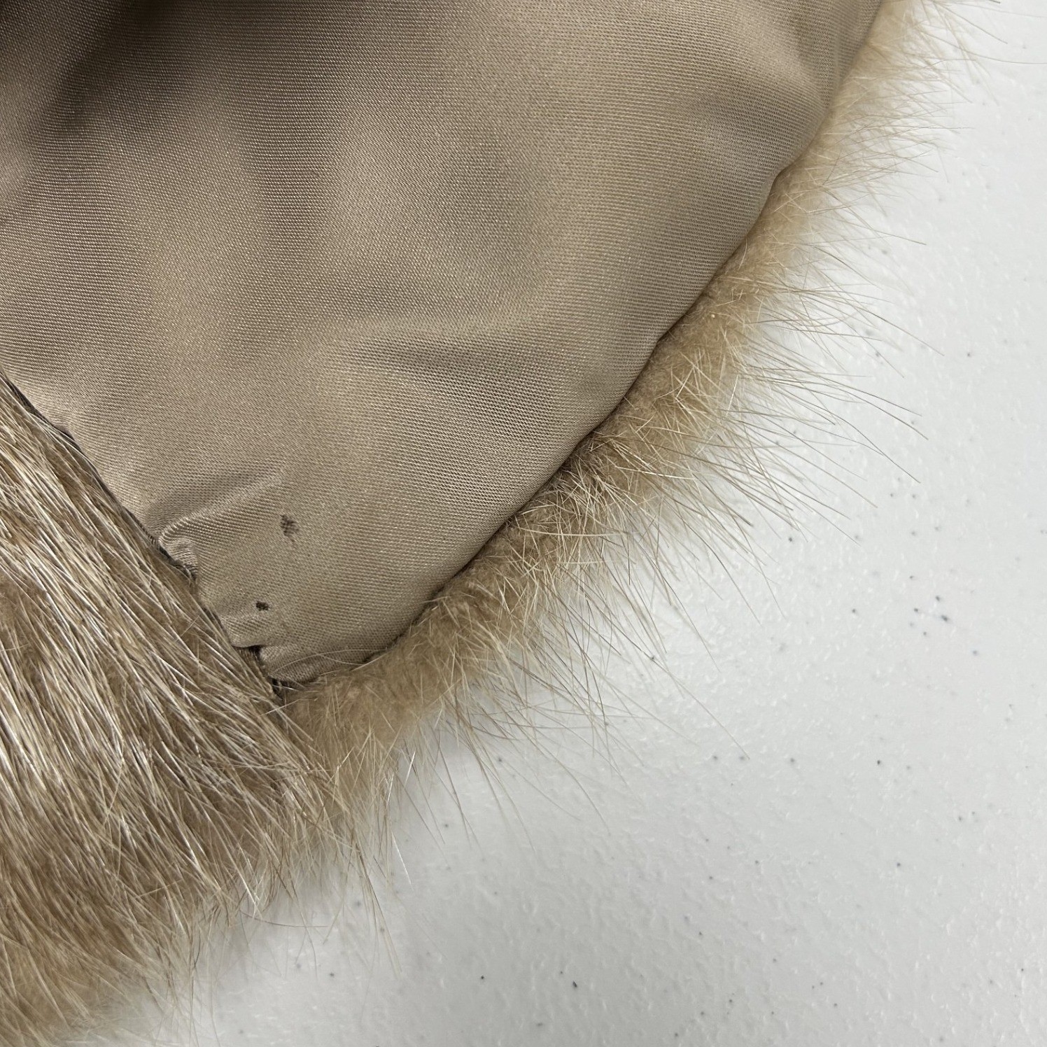 George Poulos Real Fur Coat Womens M Tan Vintage Shawl Collar Mid Length