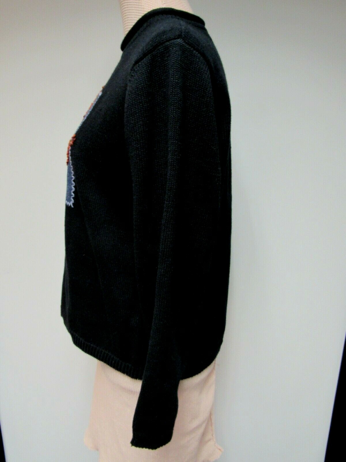 VTG MARISA CHRISTINA Knit Sweater Top Embroidery Leaf Acorn Black Wine PM EVC
