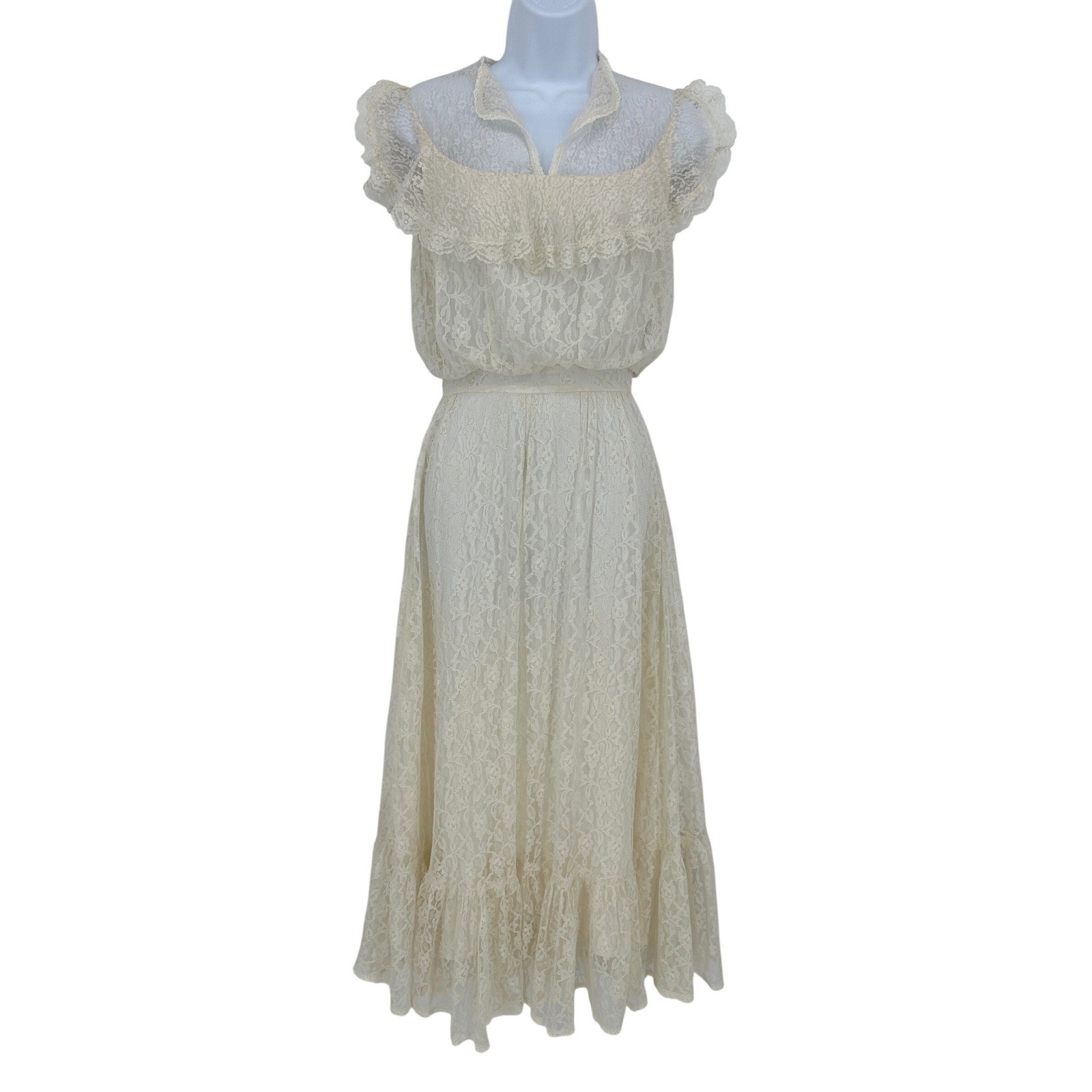 Vintage GUNNE SAX by JESSICA Lace Maxi Dress 0? Cream Prairie Cottagecore Boho